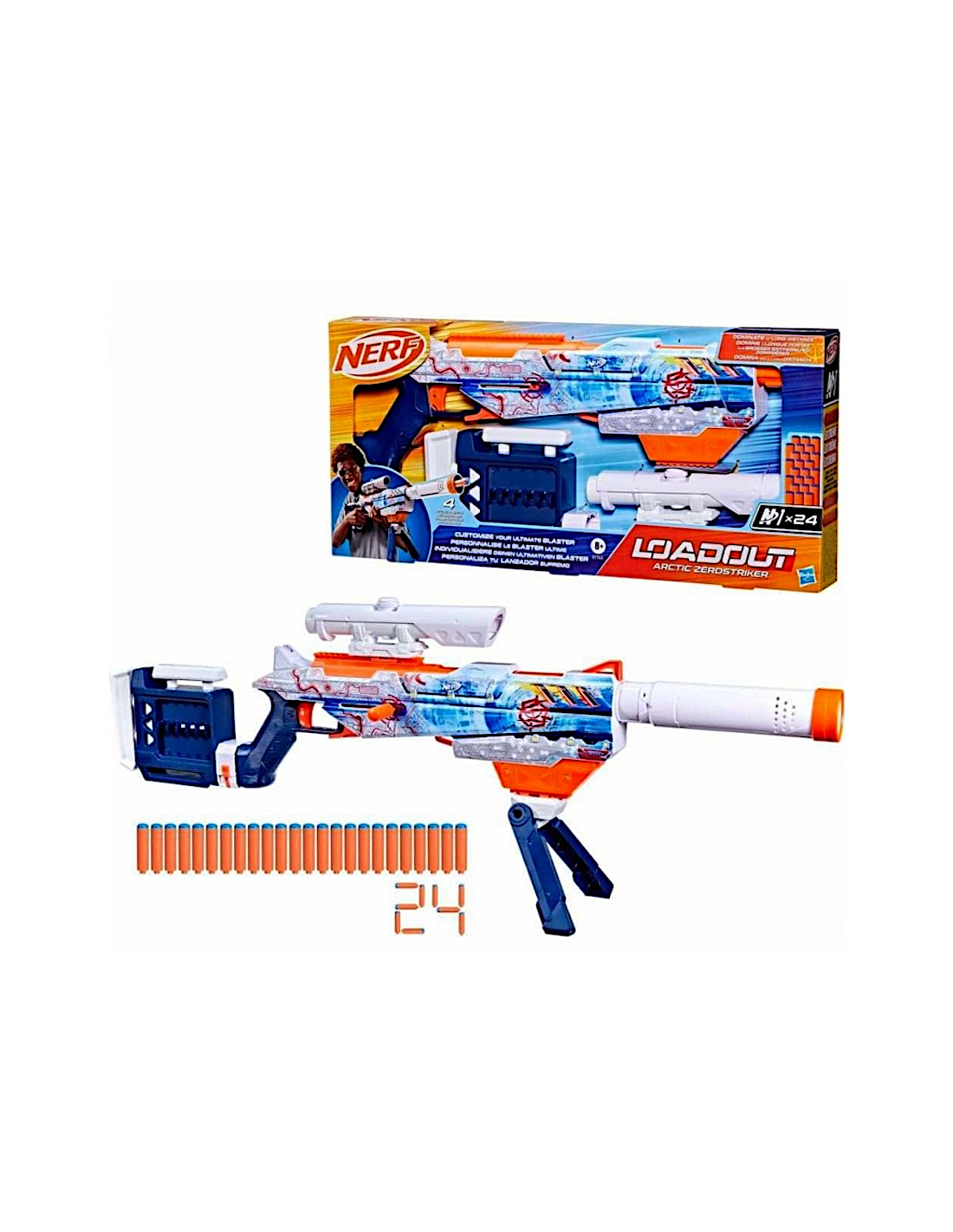 NERF LOADOUT ARCTIC ZEROSTRIKER, ACCESSORI MODULARI, 24 DARDI,  HASBRO G1763