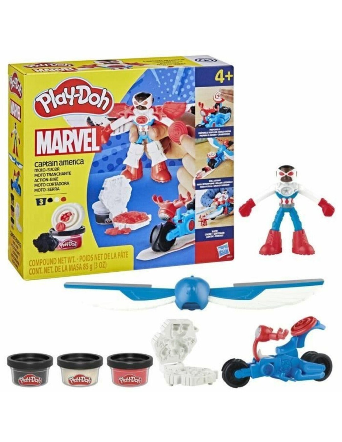PLAY DOH CAPITAN AMERICA MOTO SLICER 3 VASETTI PASTA MODELLABILE HASBRO G0555