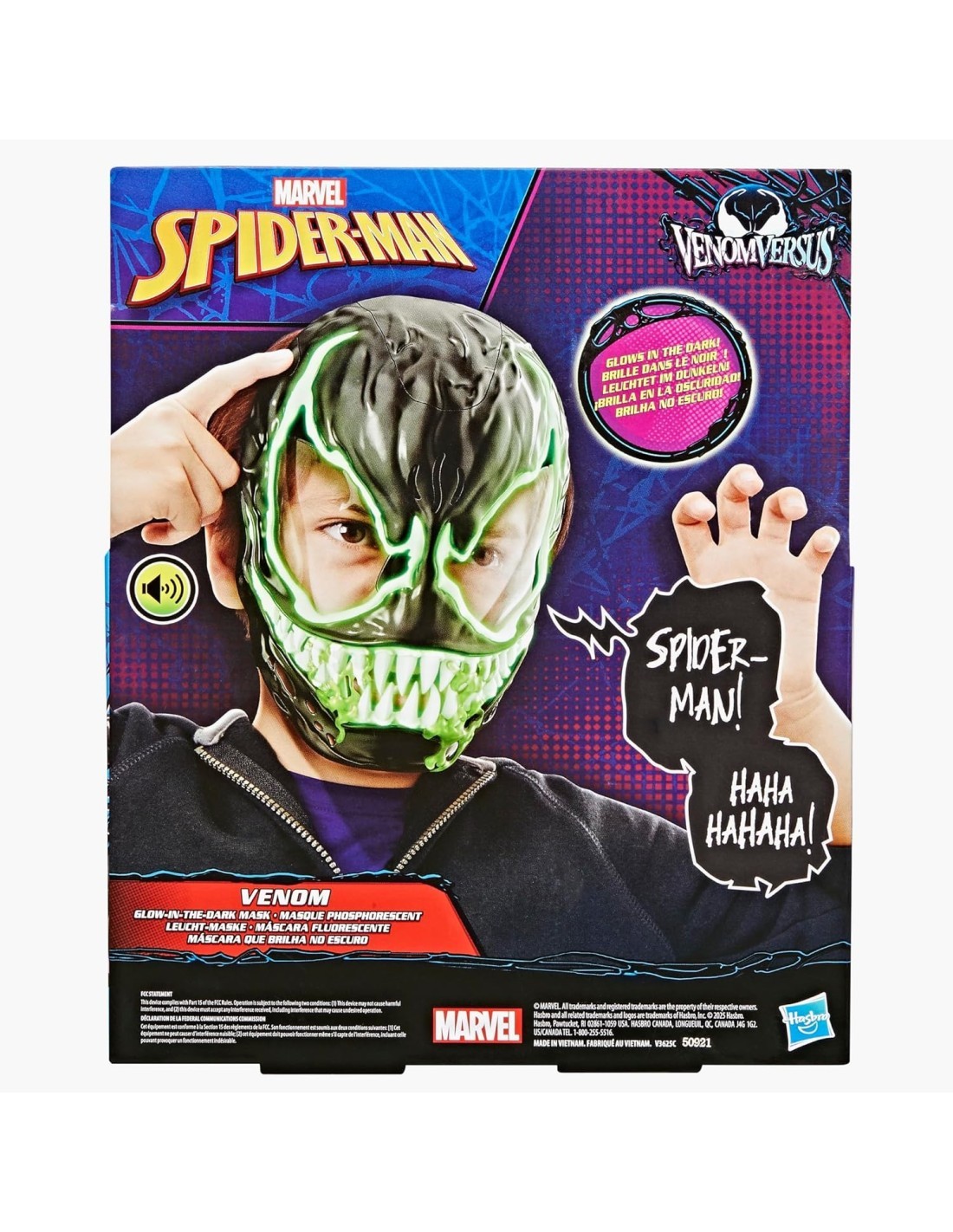 SPIDERMAN VENOM MASCHERA ELETTRONICA HASBRO G1828 SI ILLUMINA AL BUIO, GIOCATTOLO SUPEREROI BAMBINI