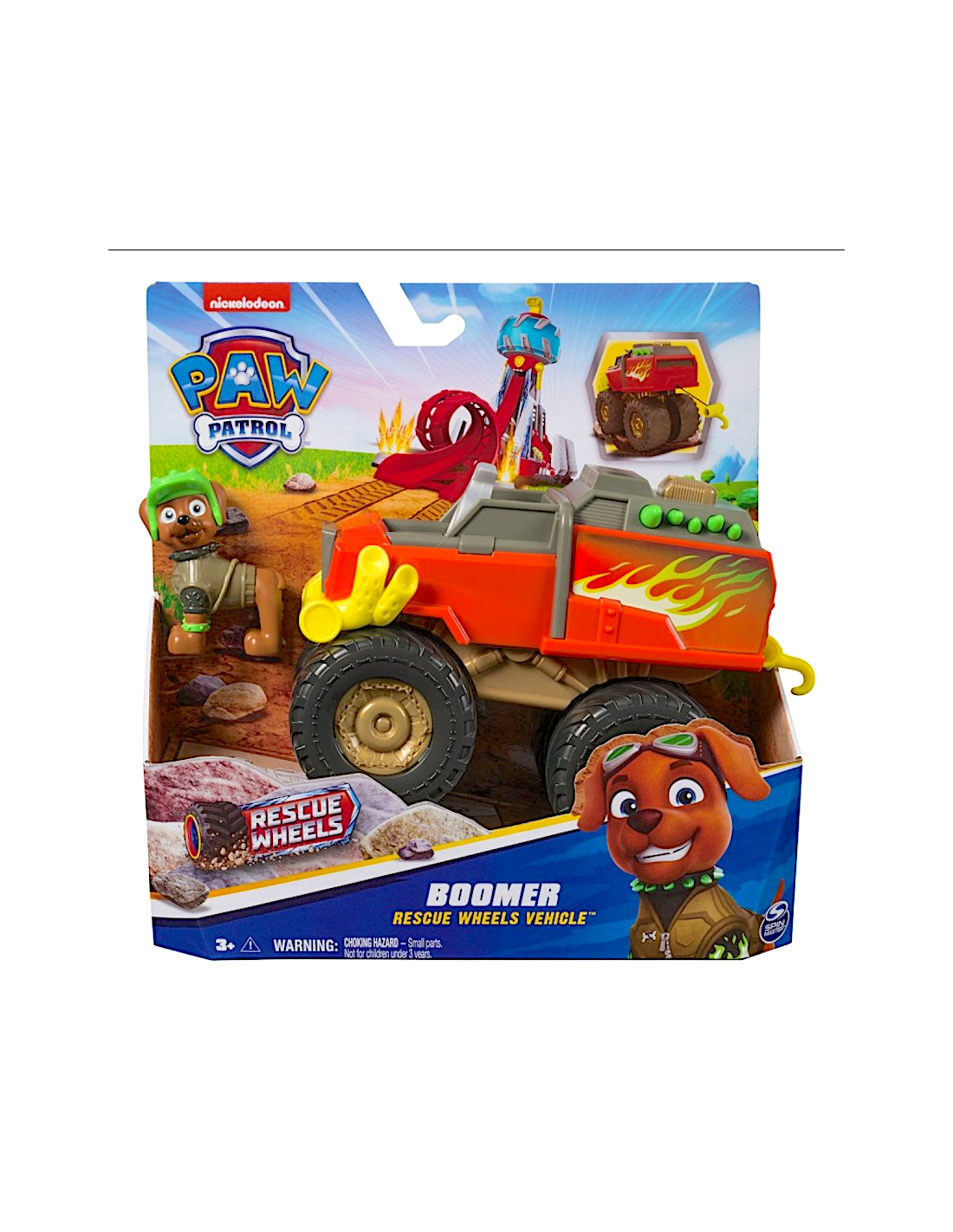 PAW PATROL, RESCUE WHEELS MONSTER TRUCK DI BOOMER, CON GANCIO RETRATTILE, FIGURA INCLUSA,  3+ ANNI