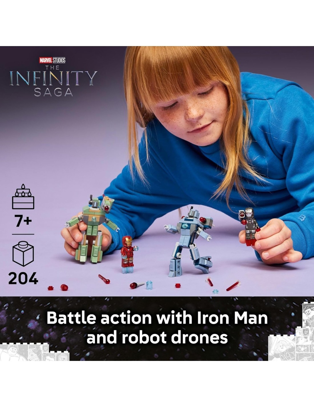 LEGO Marvel 76320 Iron Man e War Machine contro i Droni di Hammer