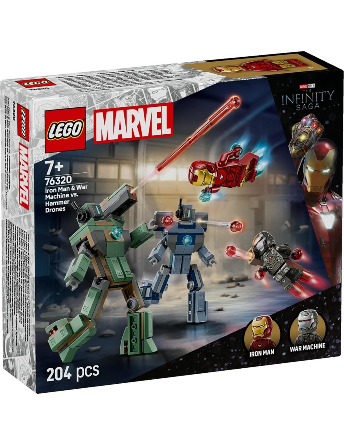 LEGO Marvel 76320 Iron Man e War Machine contro i Droni di Hammer