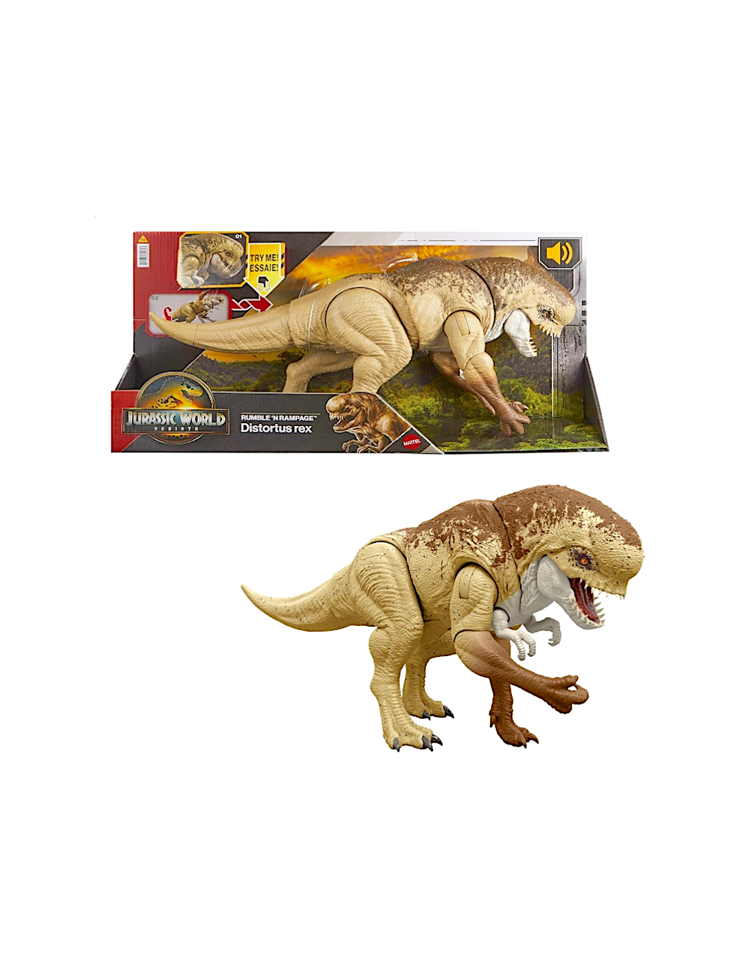 Mattel Jurassic World Rebirth Distortus Rex Giocattolo Dinosauro Interattivo