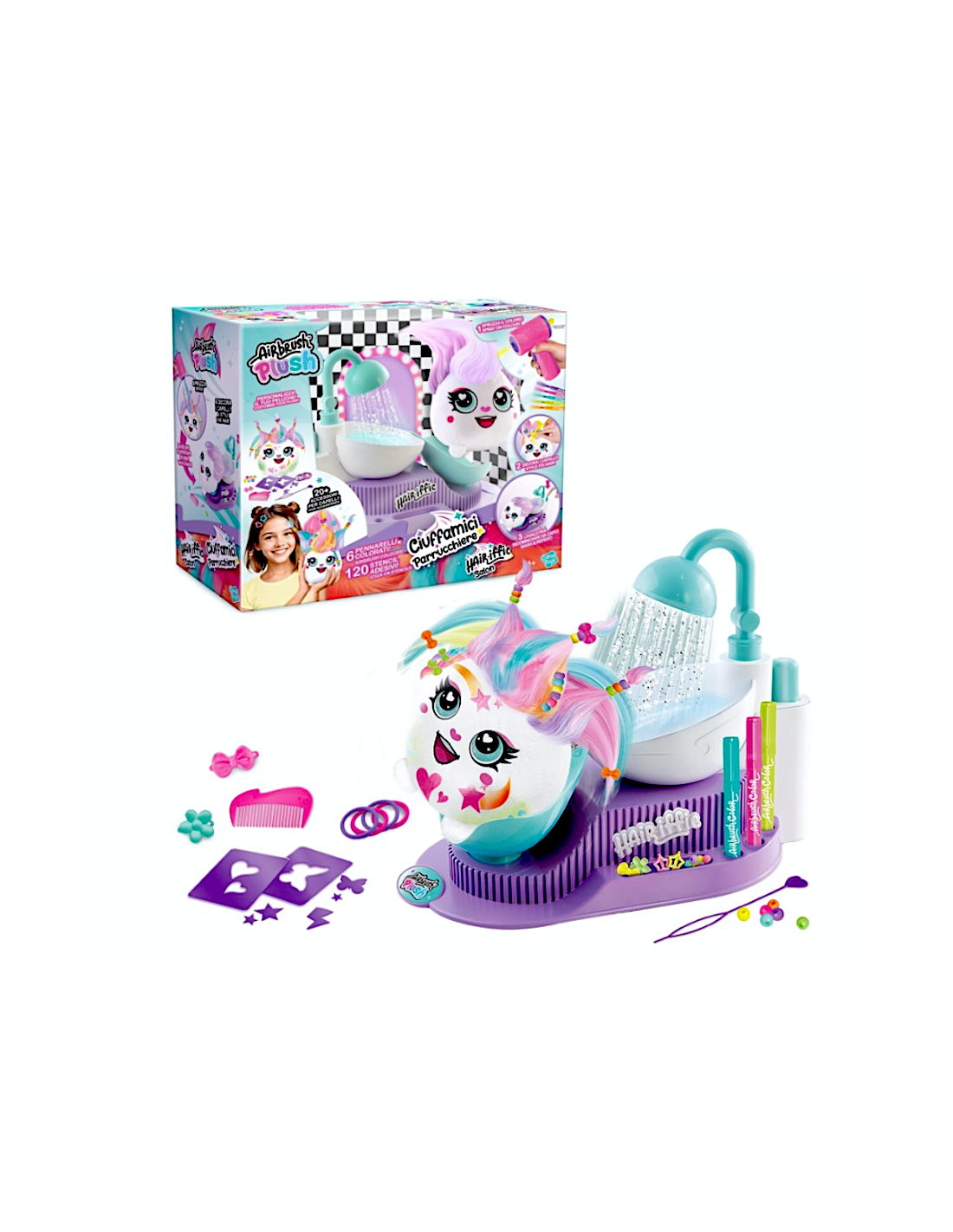 Rocco Giocattoli Airbrush Plush Ciuffamici – Playset Parrucchiere Creativo