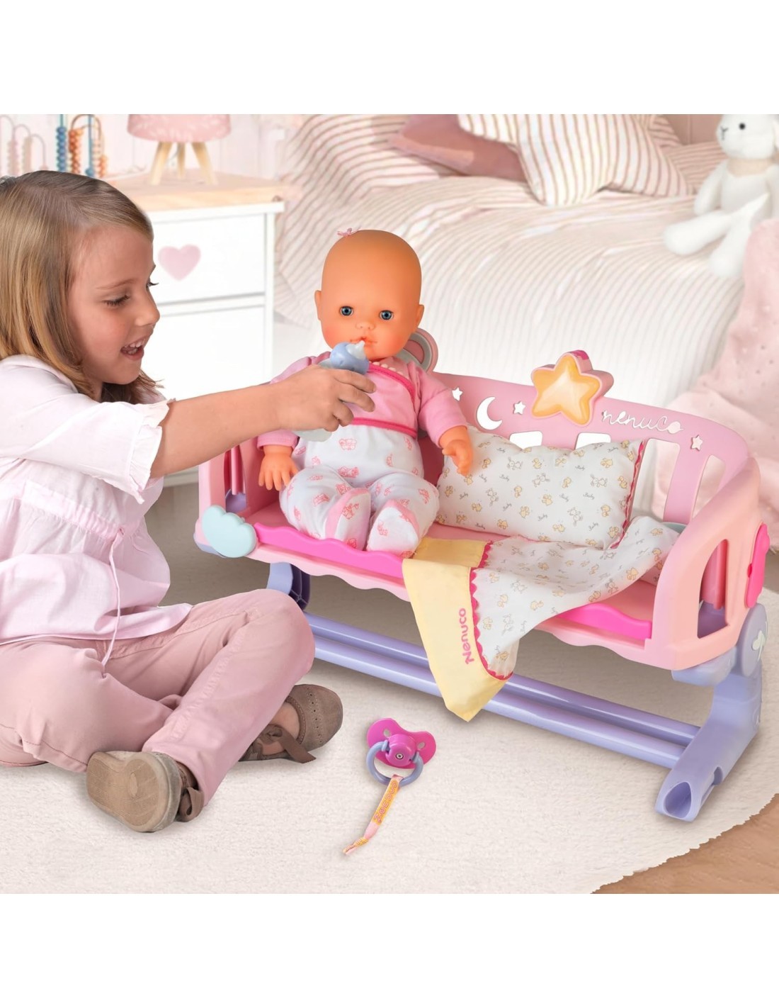 NENUCO, BAMBOLA DORMI CON ME, 35CM, CORPO MORBIDO, LETTINO A SPONDA, NINNA NANNA, GIOCO BAMBINA