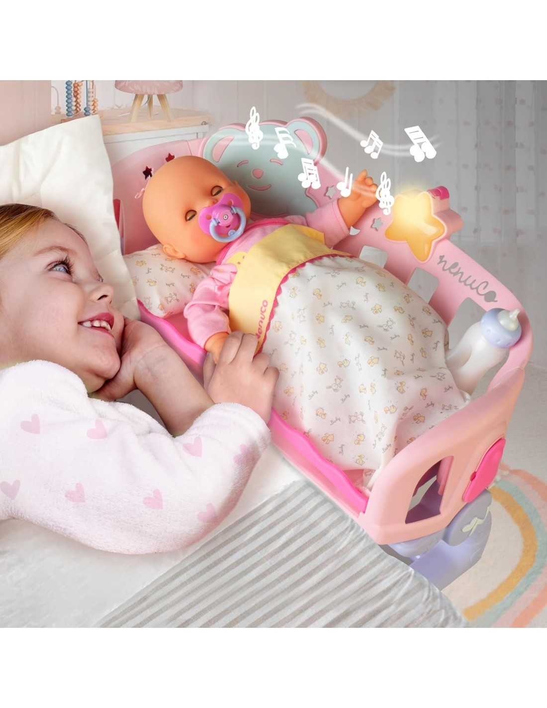 NENUCO, BAMBOLA DORMI CON ME, 35CM, CORPO MORBIDO, LETTINO A SPONDA, NINNA NANNA, GIOCO BAMBINA