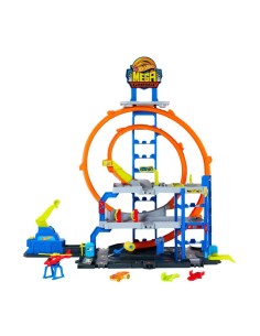 Hot Wheels City Mega Loop Garage - Playset Multilivello con Auto e Elicottero
