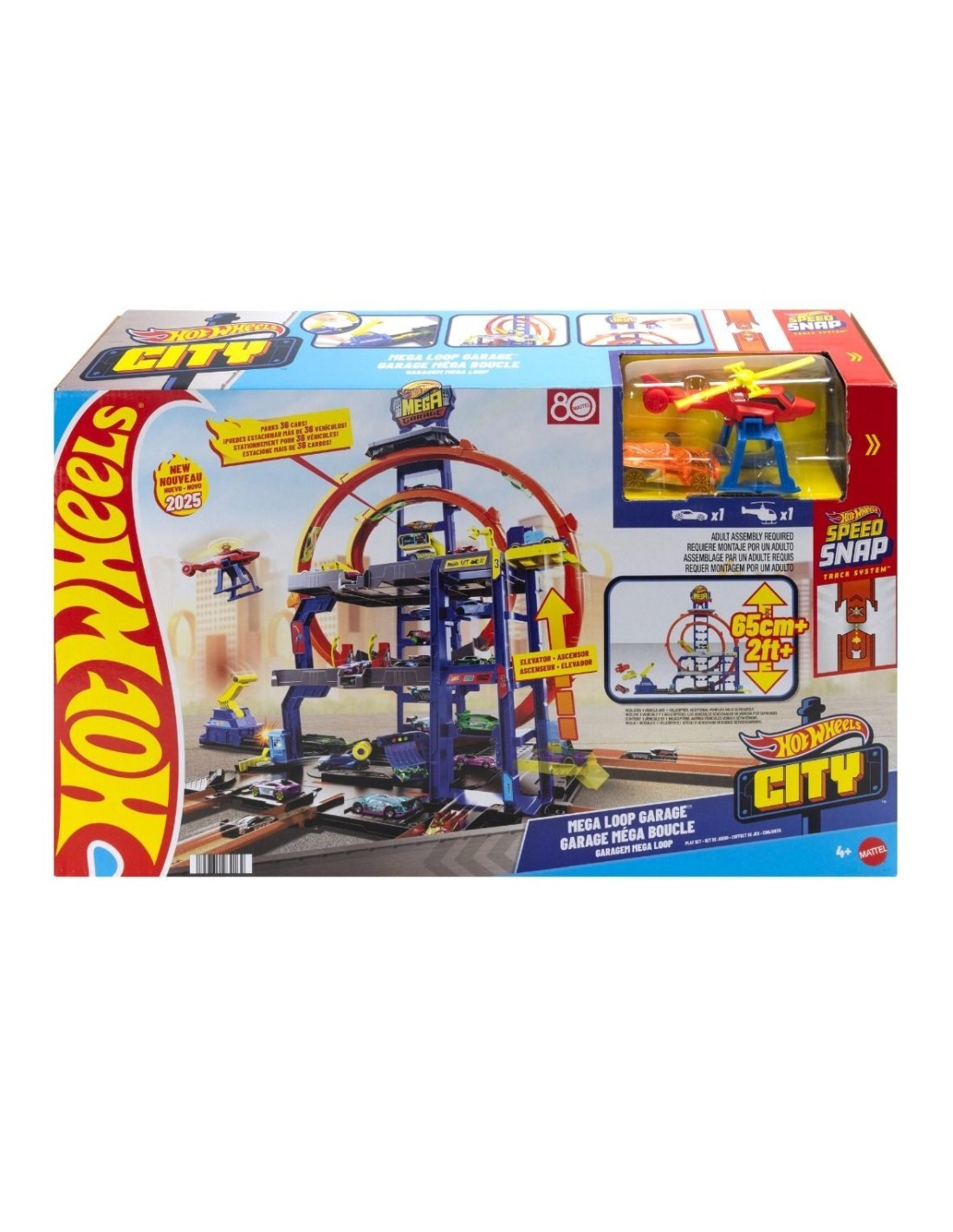 Hot Wheels City Mega Loop Garage - Playset Multilivello con Auto e Elicottero