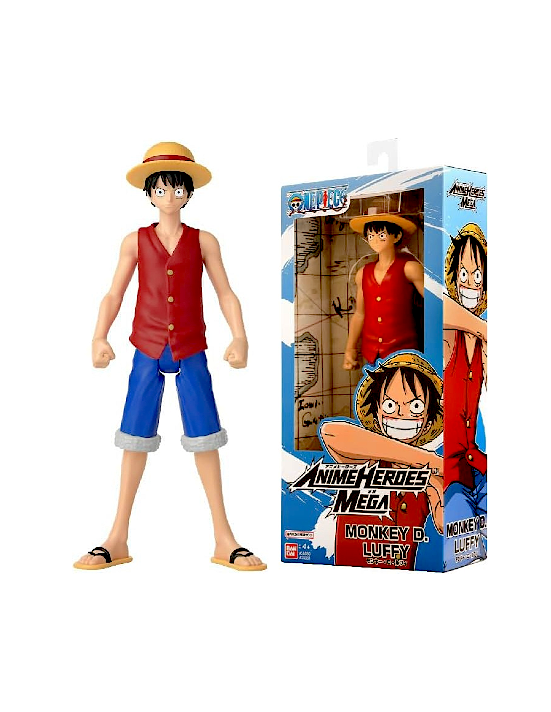 BANDAI, ANIME HEROES MEGA, ONE PIECE, MONKEY D. LUFFY, FIGURA 30 CM, ACTION FIGURE ARTICOLATA,