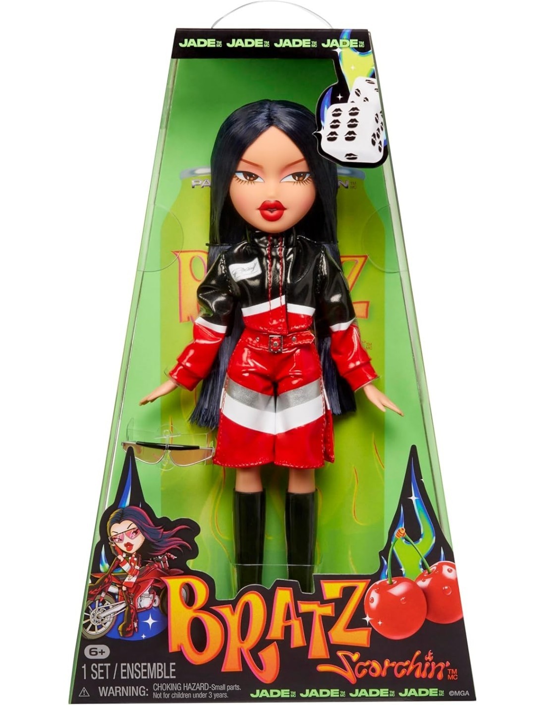 BRATZ, SCORCHIN' JADE, BAMBOLA FASHION, MOTO STYLE, ACCESSORI INCLUSI, COLLEZIONE BRATZ, DOLL CON ABITI TRENDY