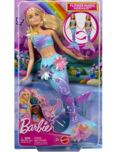 BARBIE SIRENA MAGIA FLOREALE, BAMBOLA GIOCATTOLO, FIORI CHE SBOCCIANO, 30 CM