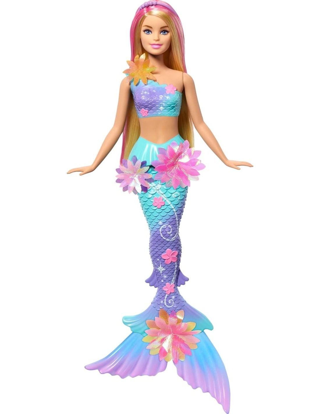 BARBIE SIRENA MAGIA FLOREALE, BAMBOLA GIOCATTOLO, FIORI CHE SBOCCIANO, 30 CM