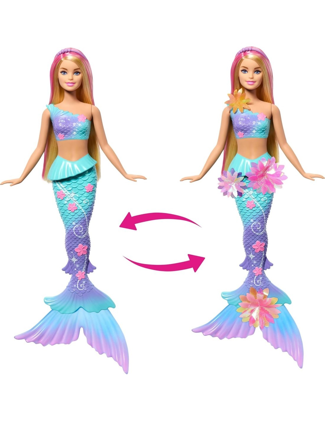 BARBIE SIRENA MAGIA FLOREALE, BAMBOLA GIOCATTOLO, FIORI CHE SBOCCIANO, 30 CM