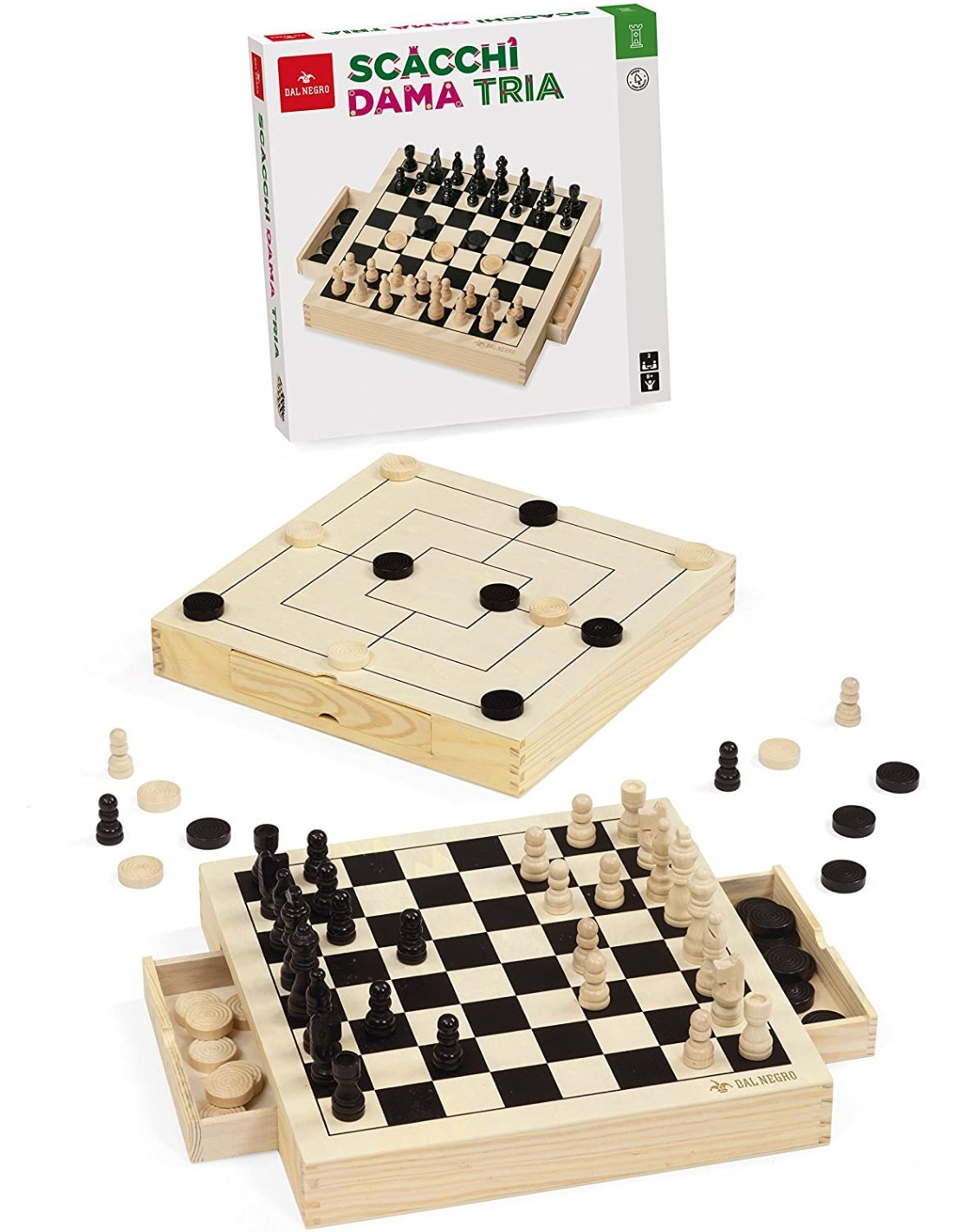 GIOCO 053490 SCACCHI DAMA TRIA LEGNO 30CM su TreG Ingrosso