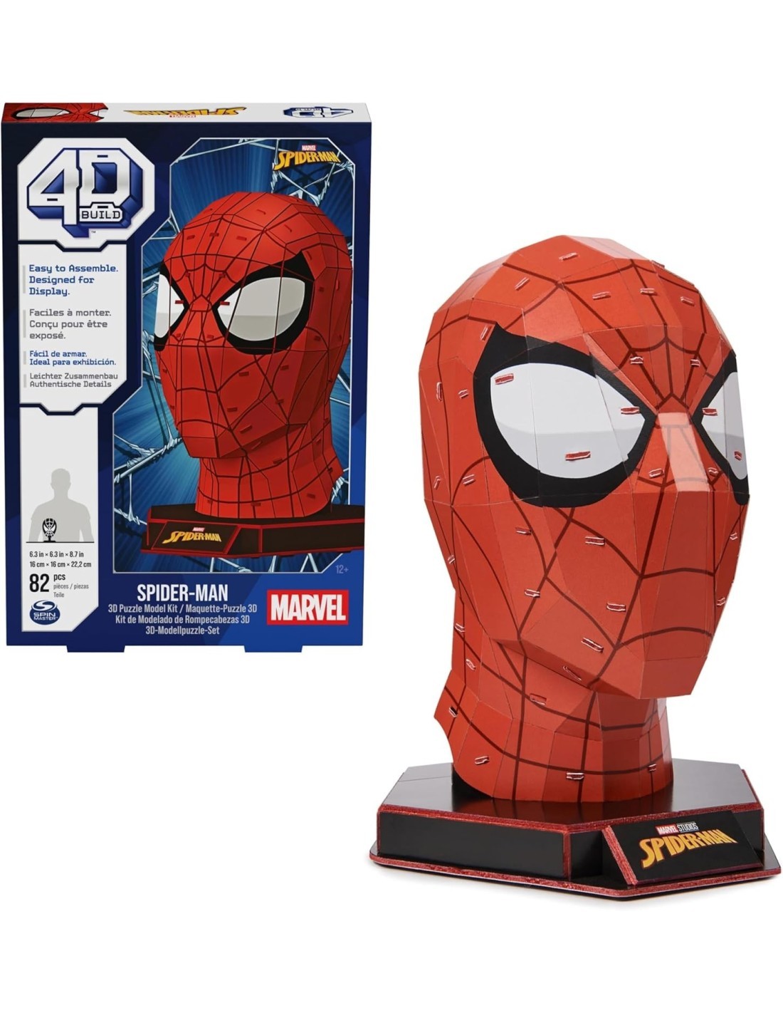 4D Puzzle Marvel Spider-Man, Kit Modellismo 3D da 82 Pezzi con Supporto, Decorazione da Tavolo Spider-Man, 12+ Anni