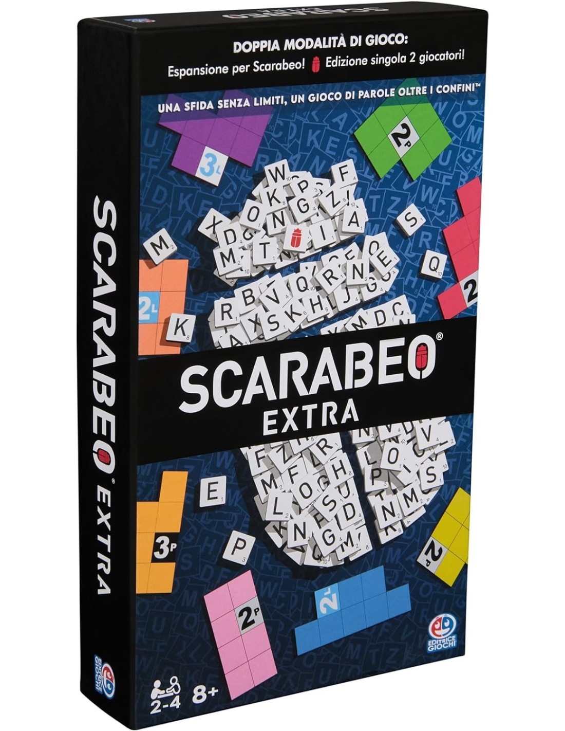 Scarabeo Extra, espansione del gioco Scarabeo, 2 giochi da tavolo in 1, carte-sfida e plance colorate, 2-4 giocatori, 8+ anni