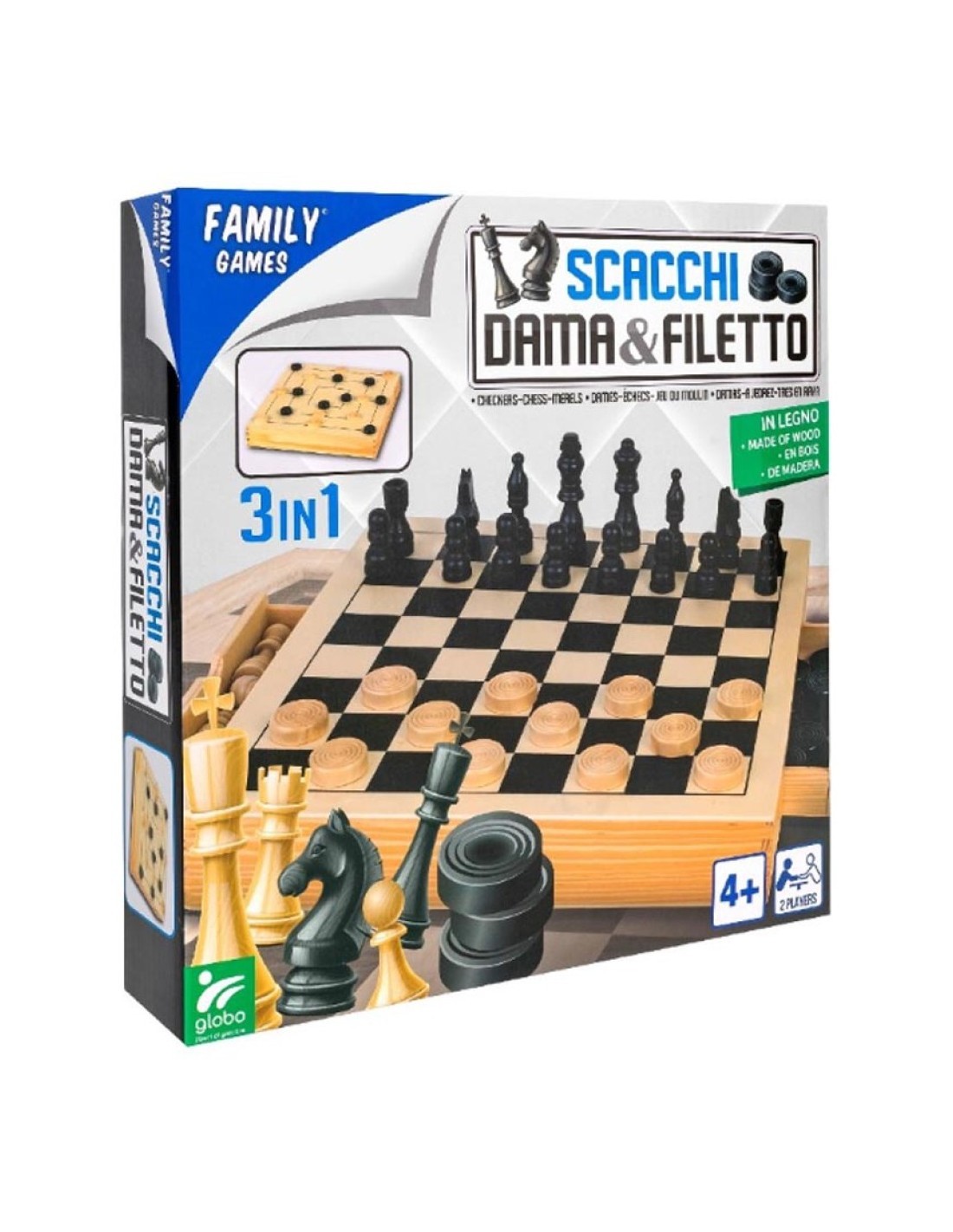 GIOCO 41160 SCACCHI DAMA E FILETTO LEGNO