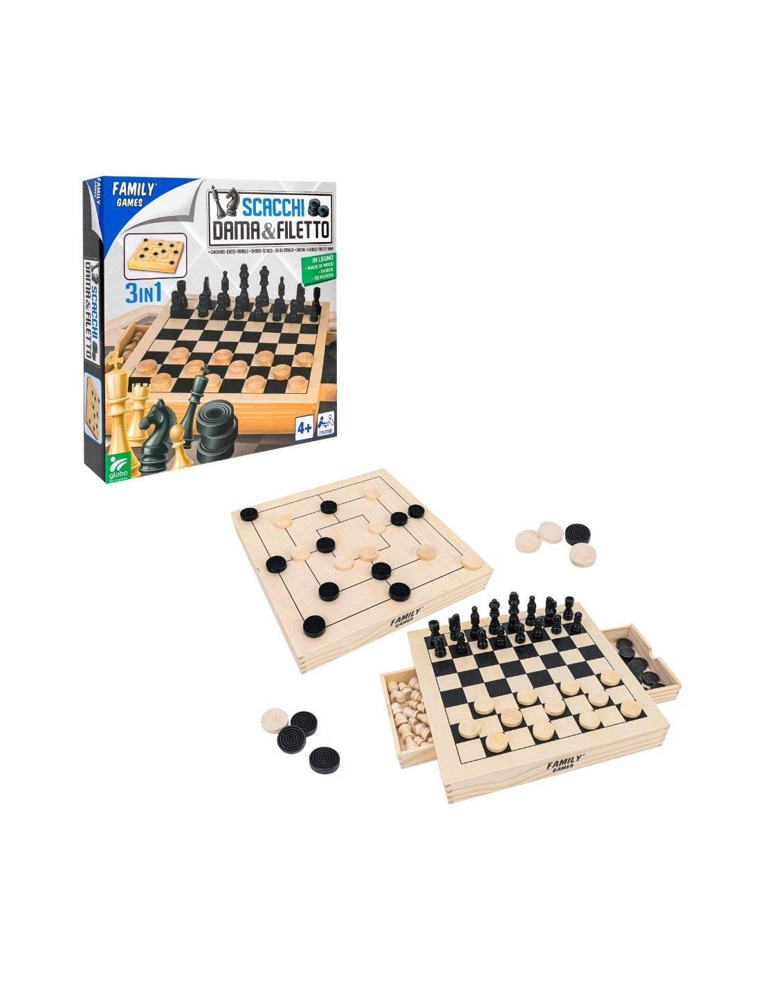 GIOCO 41160 SCACCHI DAMA E FILETTO LEGNO