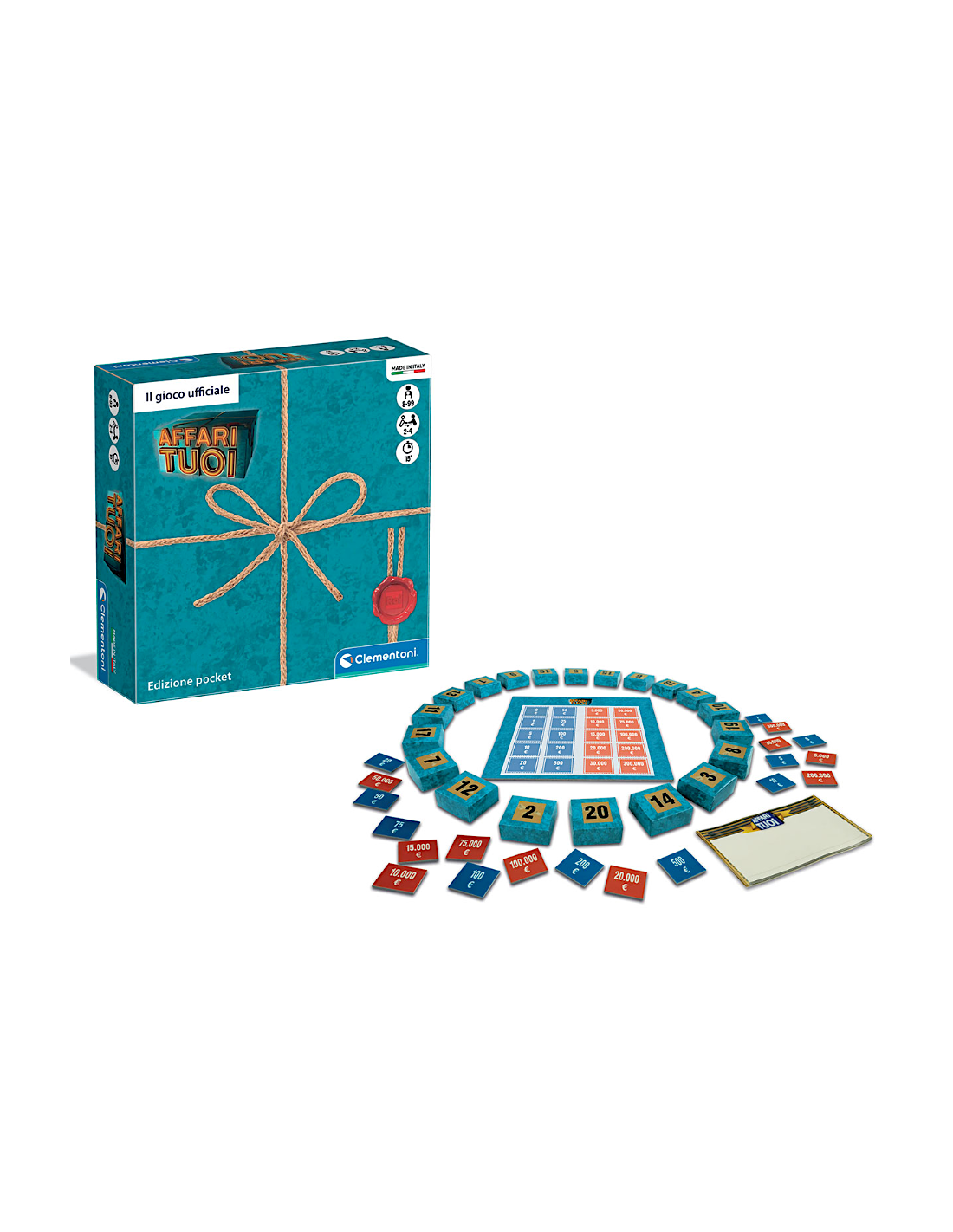 Affari tuoi Pocket Clementoni – Gioco da tavolo tascabile 8+ anni con 20 pacchi e tabellone