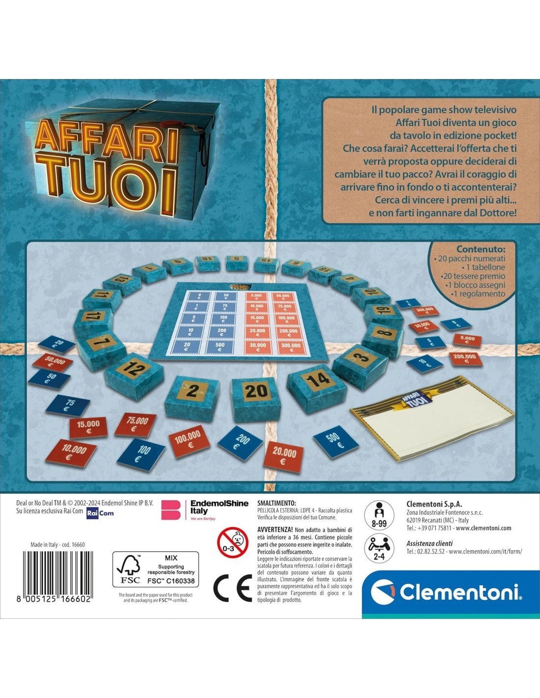 Affari tuoi Pocket Clementoni – Gioco da tavolo tascabile 8+ anni con 20 pacchi e tabellone