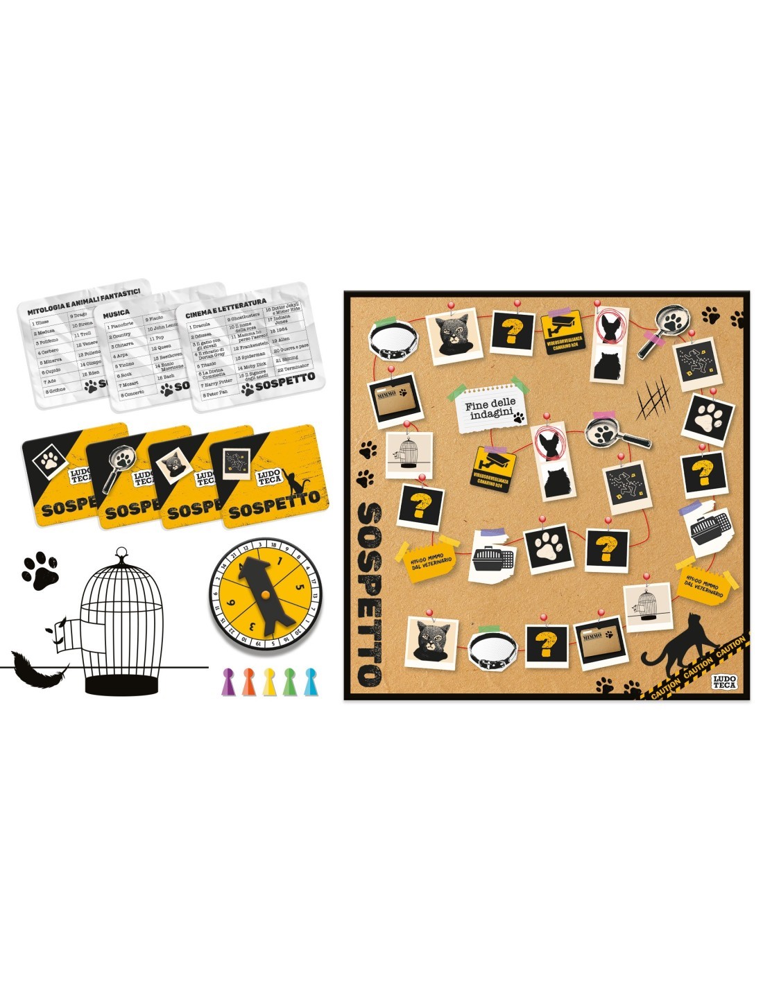 LUDOTECA SOSPETTO, GIOCO DA TAVOLO, CARTE E PEDINE, TABELLONE E GETTONI