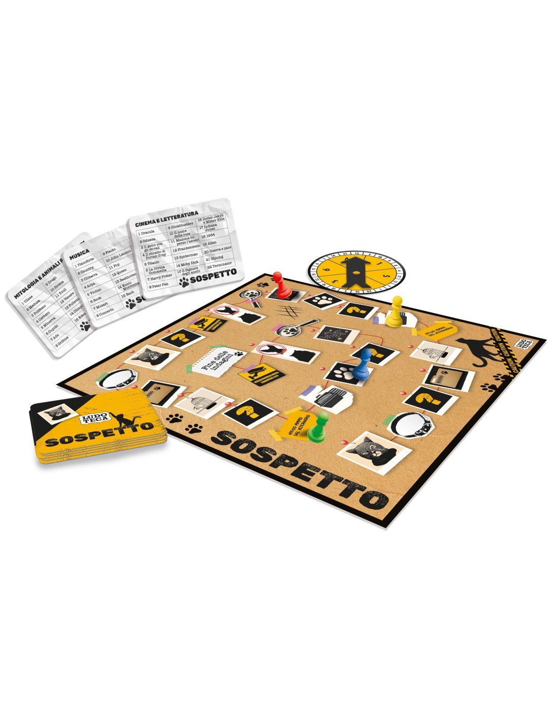 LUDOTECA SOSPETTO, GIOCO DA TAVOLO, CARTE E PEDINE, TABELLONE E GETTONI