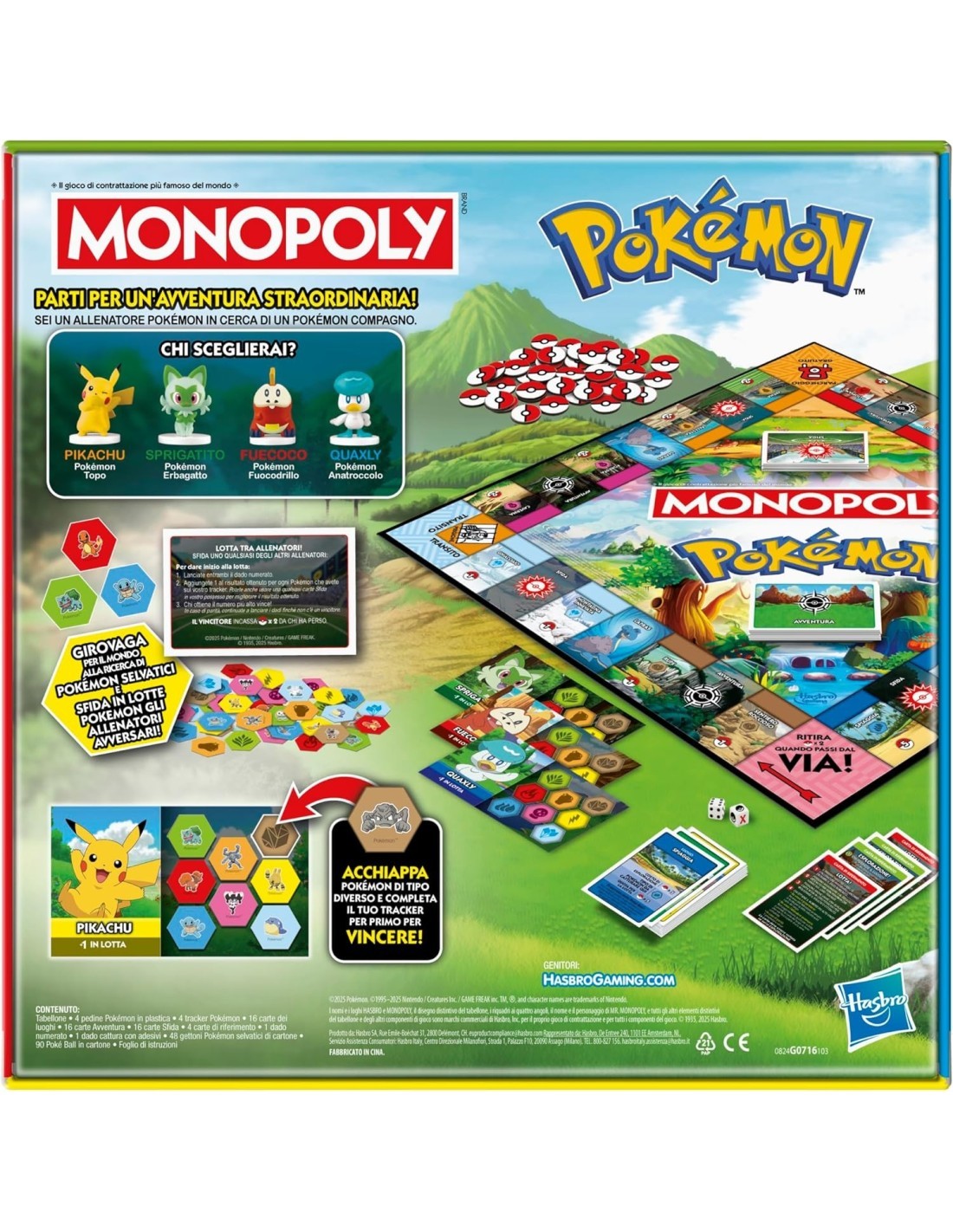 GIOCO DA TAVOLO MONOPOLY POKEMON G0716 CON PEDINE, CARTE, DADI, POKÉBALL