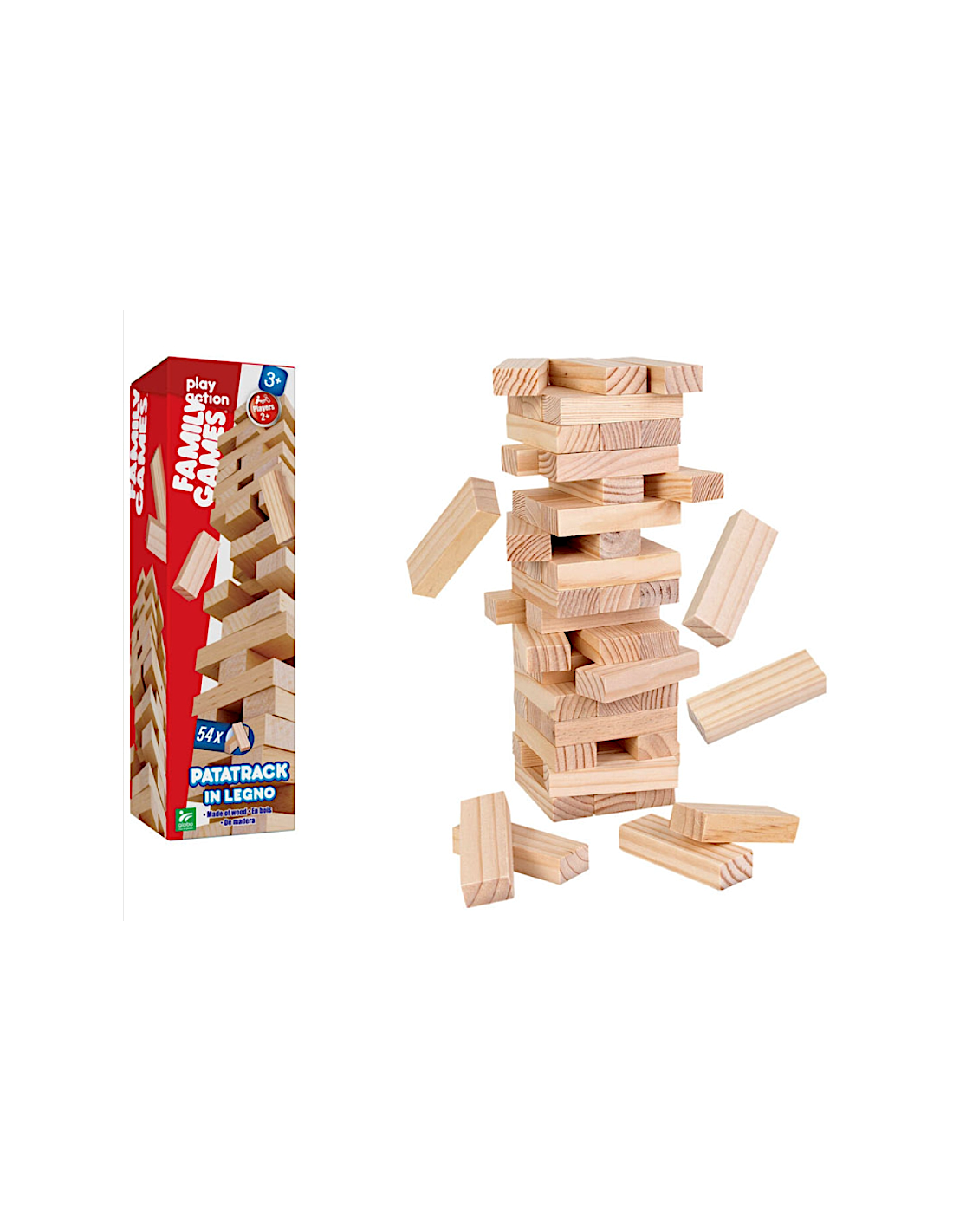 GIOCO TORRE, PATATRACK, 54 BLOCCHETTI, FAMILY GAMES, EQUILIBRIO, ABILITÀ, CONFEZIONE TUBO