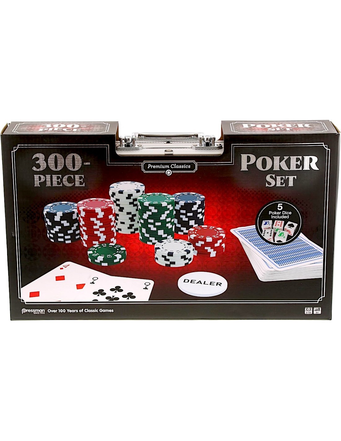 VALIGETTA  SET POKER CON 300 FICHES GIOCO DA TAVOLO CON CARTE E DADI, PER ADULTI E BAMBINI DAI 6 ANNI