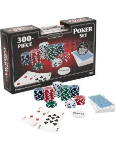 VALIGETTA  SET POKER CON 300 FICHES GIOCO DA TAVOLO CON CARTE E DADI, PER ADULTI E BAMBINI DAI 6 ANNI