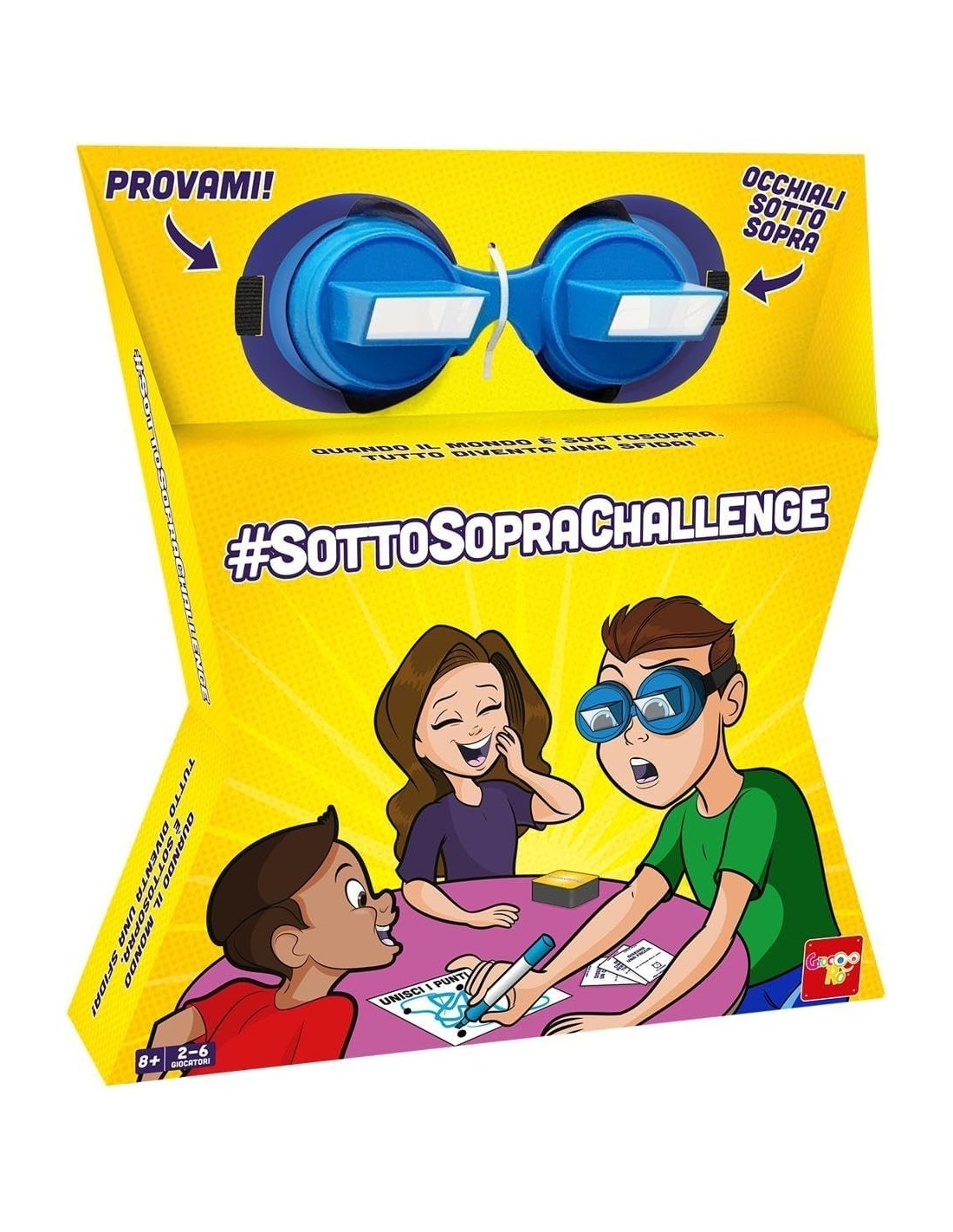 SOTTOSOPRA CHALLENGE, GIOCO DA TAVOLO DIVERTENTE, 25 SFIDE IMPOSSIBILI, OCCHIALI INCLUSI, ETA’ 8+