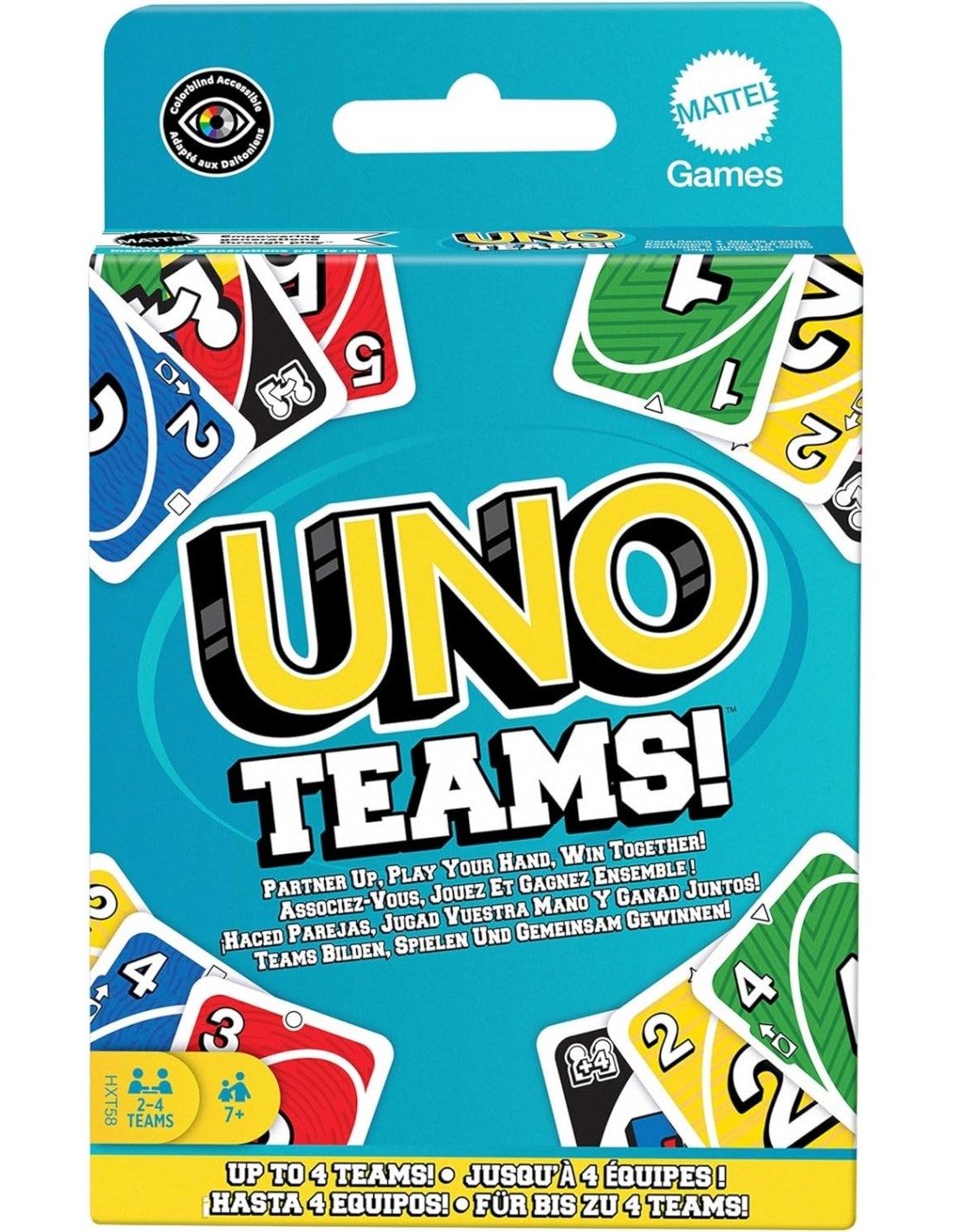 MATTEL GAMES, UNO TEAMS, VERSIONE A SQUADRE, GIOCO DI CARTE, 4 SQUADRE, 7+ GIOCO UNO TEAMS