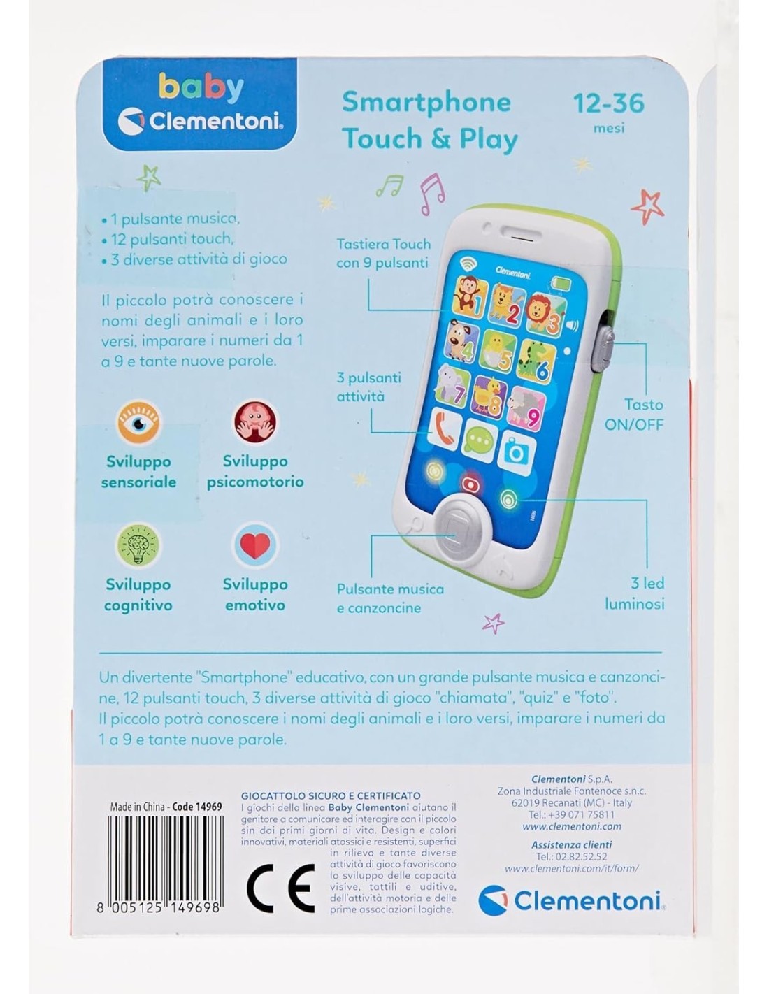 BABY SMARTPHONE TOUCH AND PLAY 14969 CLEMENTONI su TreG Ingrosso