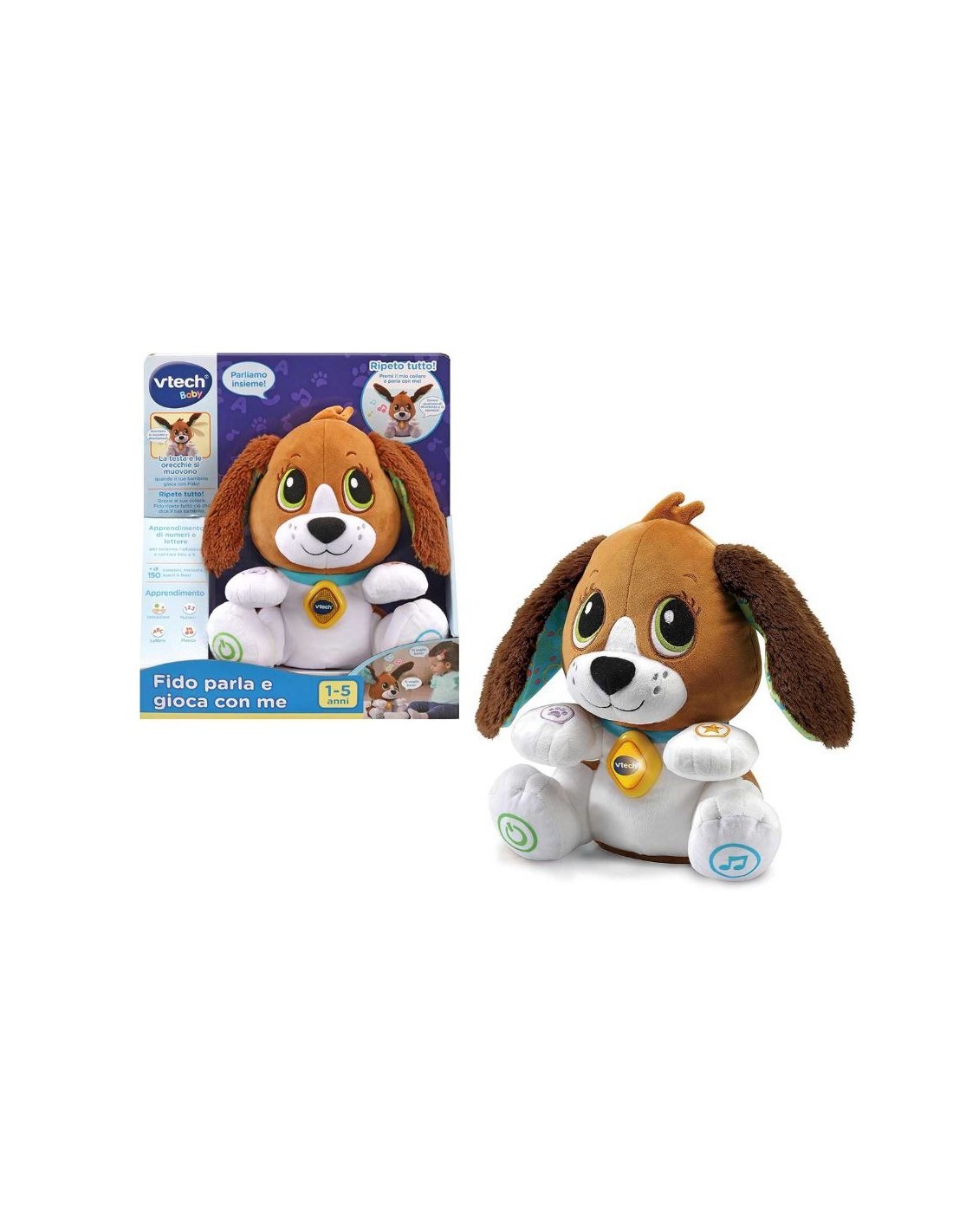 Baby Fido Parla e Gioca, Cagnolino Peluche Interattivo, Apprendimento Divertente, Ripete e Movimento, 3 Livelli di Sviluppo