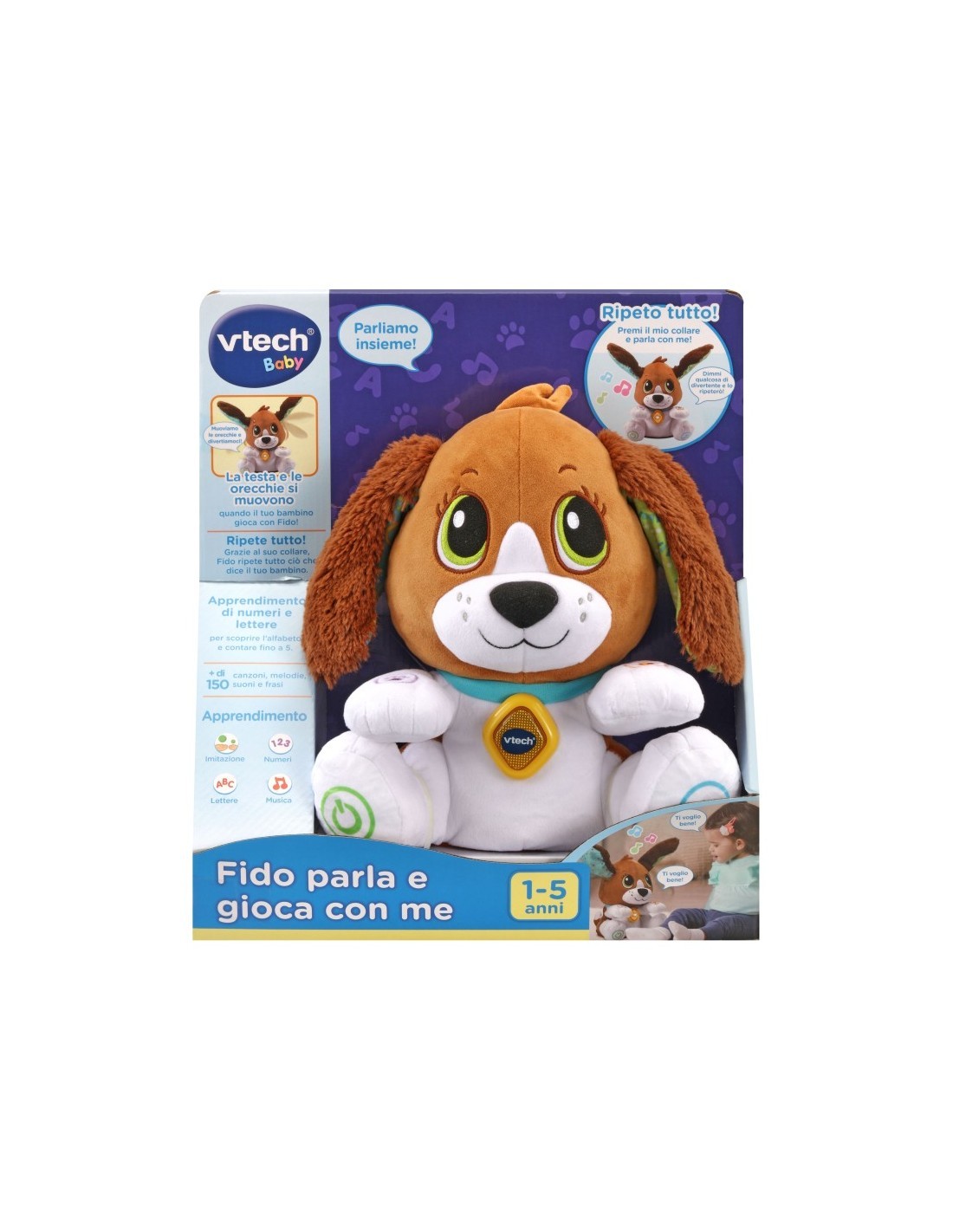 Baby Fido Parla e Gioca, Cagnolino Peluche Interattivo, Apprendimento Divertente, Ripete e Movimento, 3 Livelli di Sviluppo