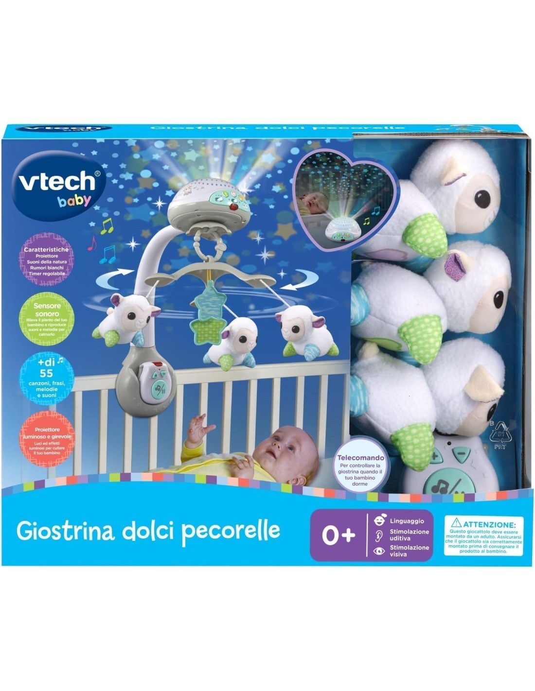 VTech Giostrina Dolci Pecorelle - Luce Notturna Musicale per Bambini 0-36 Mesi