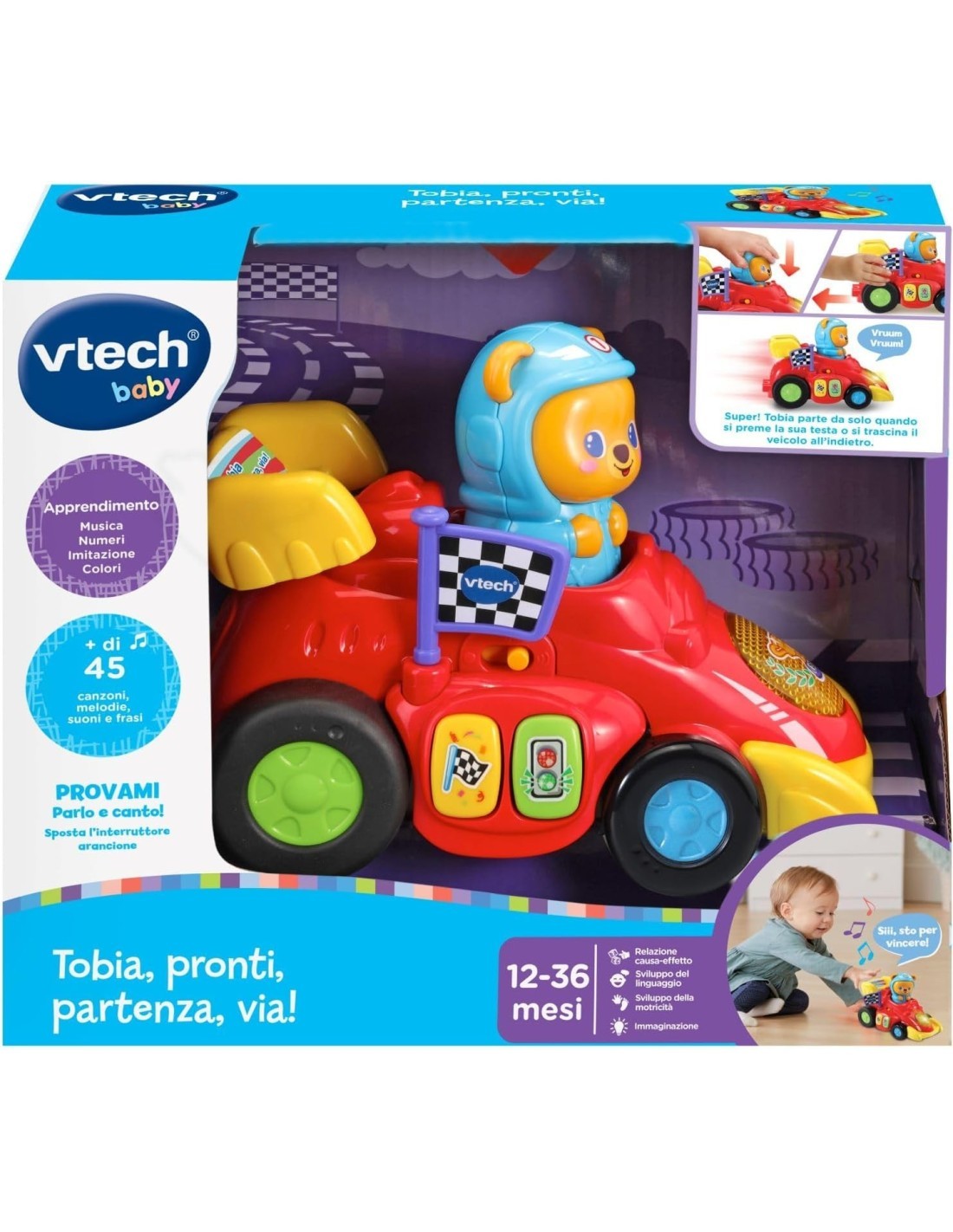 VTech Tobia, Pronti, Partenza, Via! - Macchinina Giocattolo per Bambini 12-36 Mesi