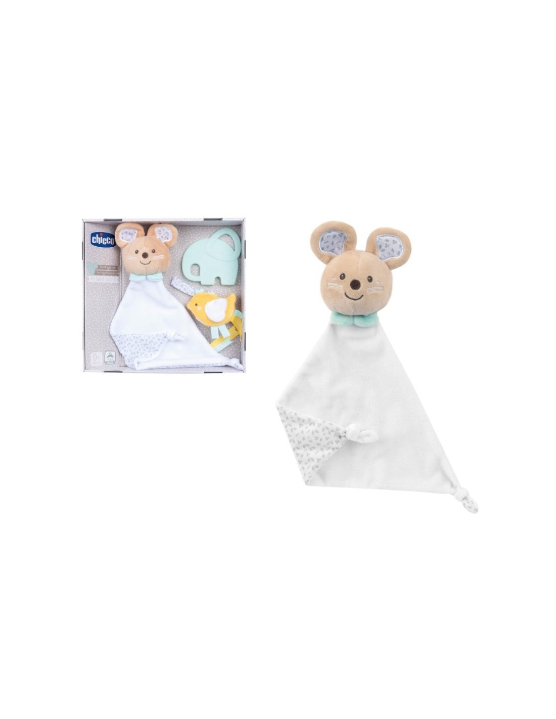 Chicco Set Regalo Nascita My Sweet DouDou - Copertina Topolino, Portaciuccio Velluto, Massaggiagengive Elefantino
