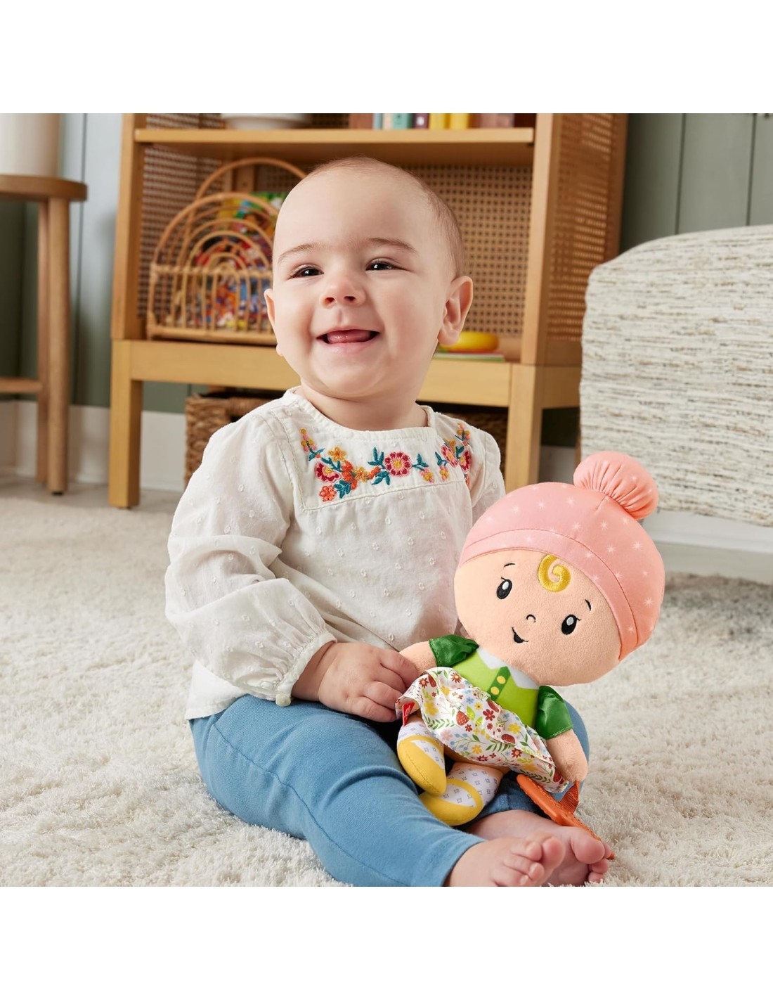 Fisher-Price – Prima Bambola Coccole e Suoni con Dentaruolo e Giochi Sensoriali, 6+ mesi