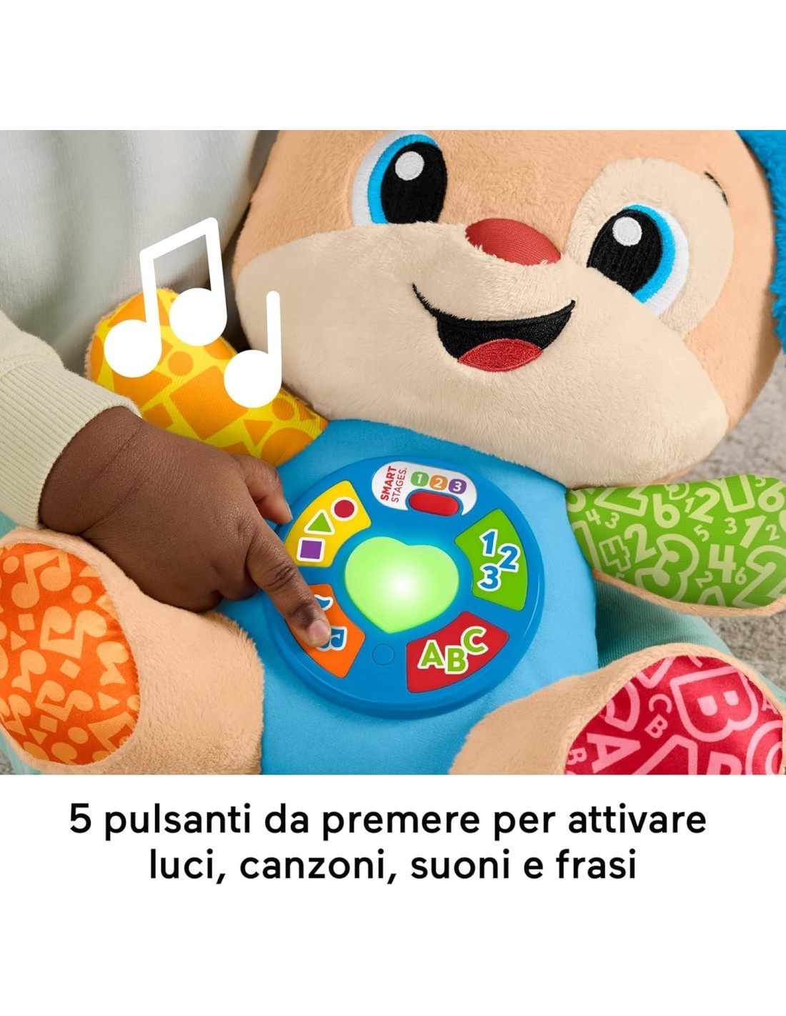Fisher-Price – Cagnolino Ridi e Impara Smart Stages Multilingue, Peluche Musicale Interattivo 6+ mesi