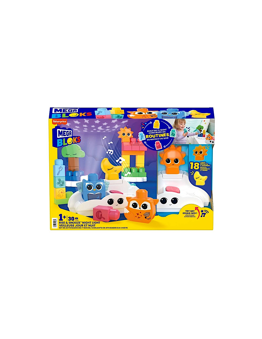 MEGA BLOKS HTH43 LUCE NOTTURNA RISE & SNOOZE CON PROIETTORE E SUONI – 30 PEZZI