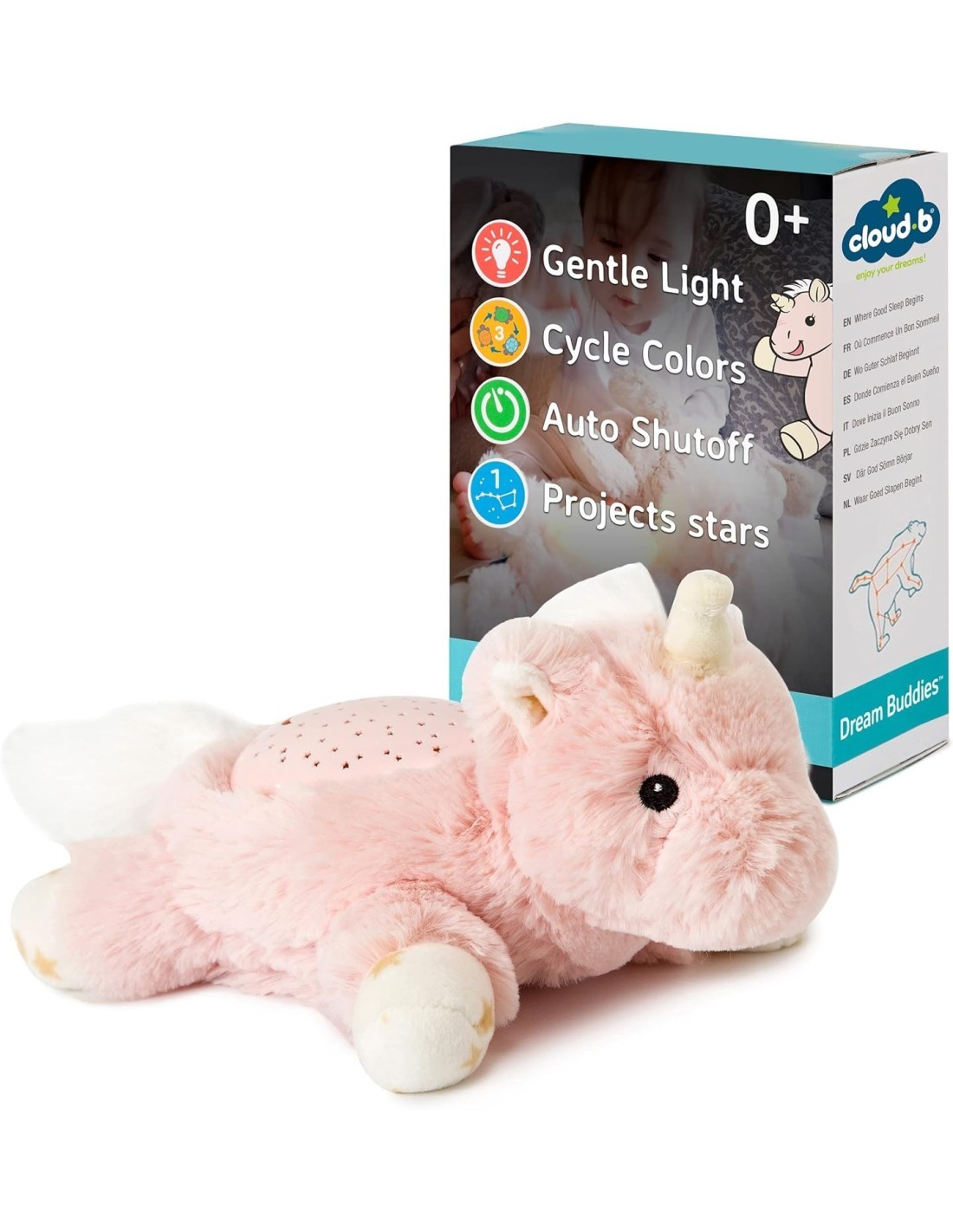 CLOUD B MINI, LUCE NOTTURNA LENITIVA, PROIETTORE STELLARE, PELUCHE UNICORNO, DREAM BUDDIES ELLA THE UNICORN