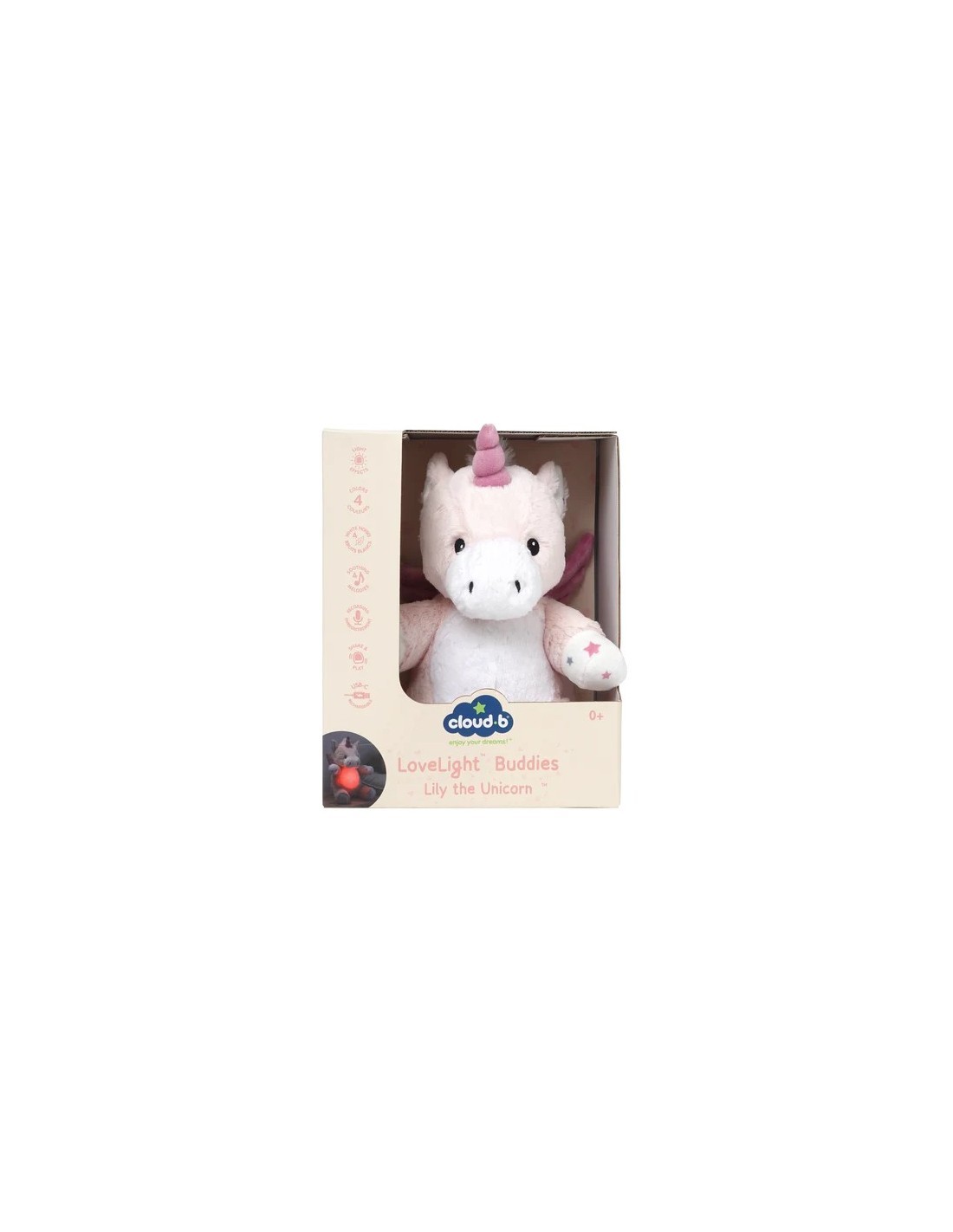 CLOUD B 7702-UC, LILY UNICORNO ROSA, LUCE NOTTURNA PELUCHE, LAMPADA PER BAMBINI, VEGLIA NOTTURNA SOFFUSA