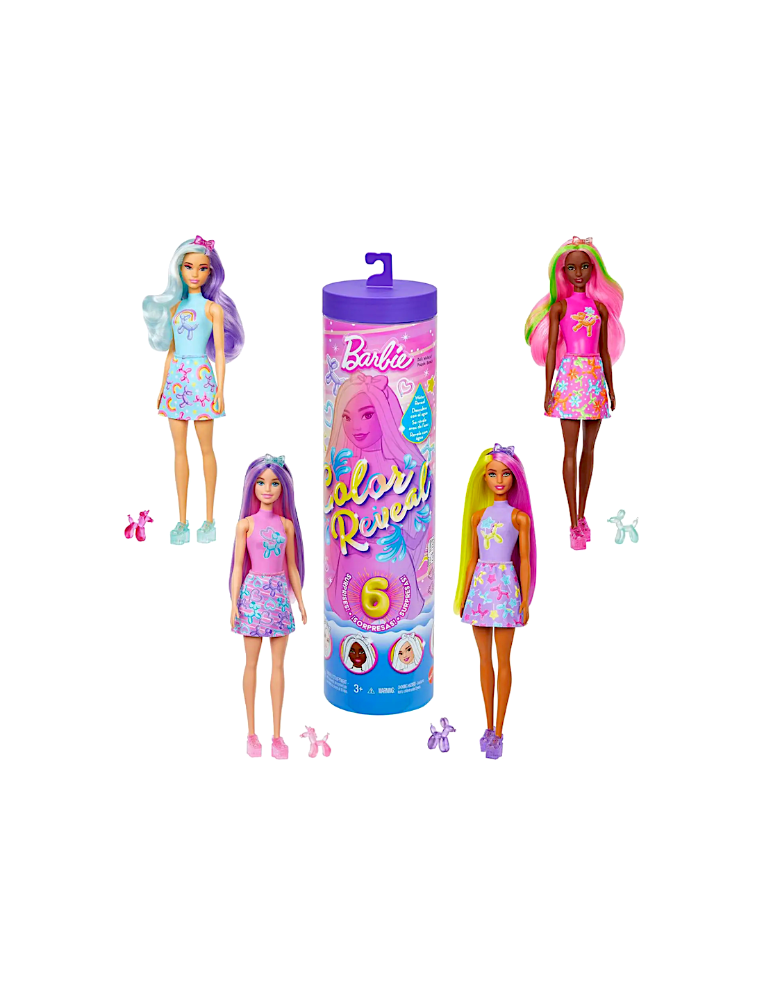 BARBIE COLOR REVEAL, SERIE BALLOON ANIMALS, BAMBOLA E ACCESSORI, 6 SORPRESE INCLUSE, ASSORTITI, MATTEL, PER BAMBINI 3+