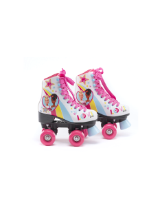 PATTINI A ROTELLE BAMBINA DI BARBIE, 4 RUOTE, FRENO POSTERIORE, STIVALETTO ALTO, LACCI, PELLE SINTETICA, ETA 4 ANNI+