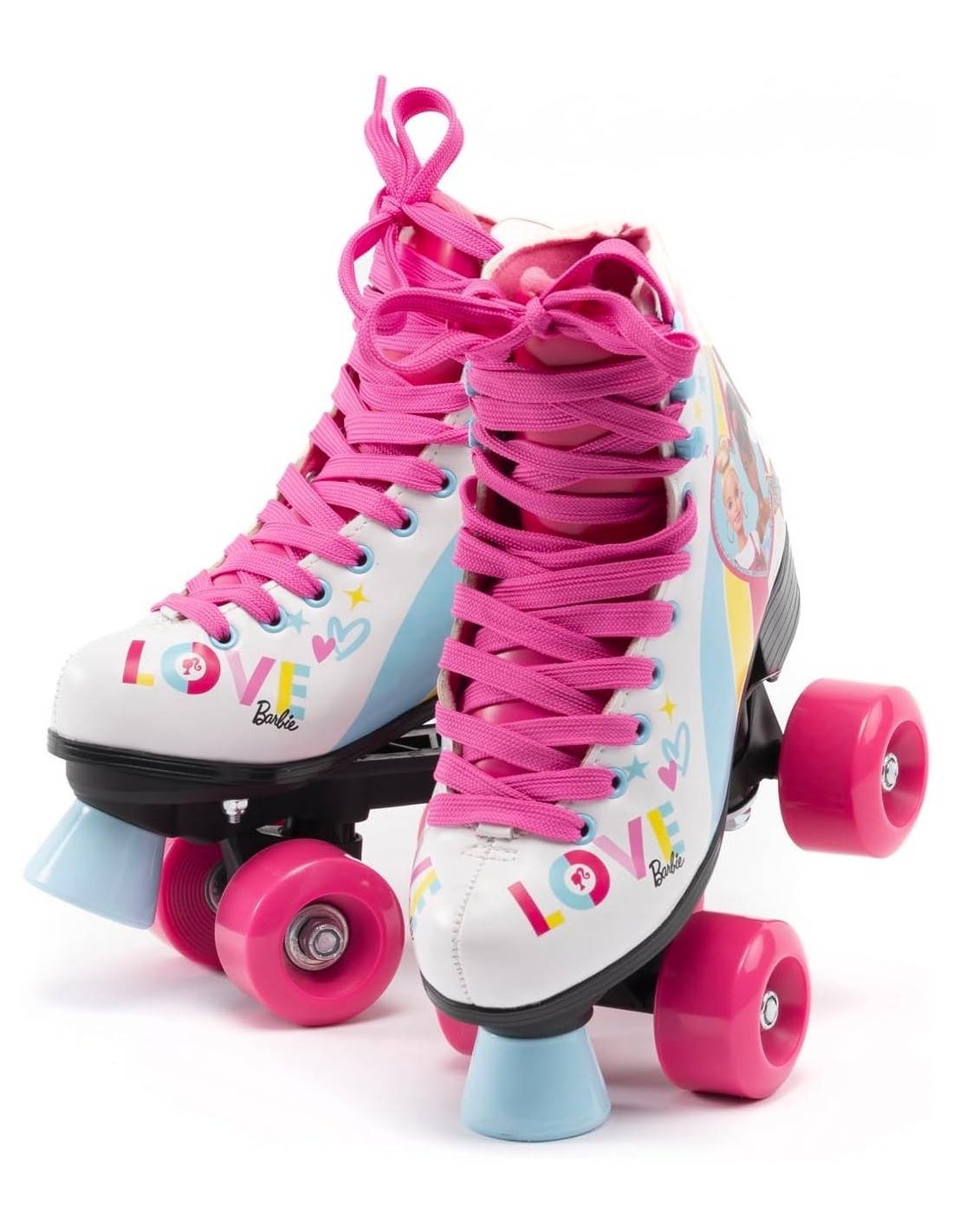 PATTINI A ROTELLE BAMBINA DI BARBIE, 4 RUOTE, FRENO POSTERIORE, STIVALETTO ALTO, LACCI, PELLE SINTETICA, ETA 4 ANNI+