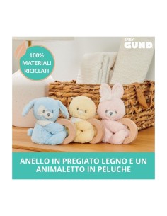 GUND Baby, Sonaglio Ad Anello Rosa, Peluche Sostenibile con Materiali Riciclati, Sonaglio in Legno per Neonati, 13 cm
