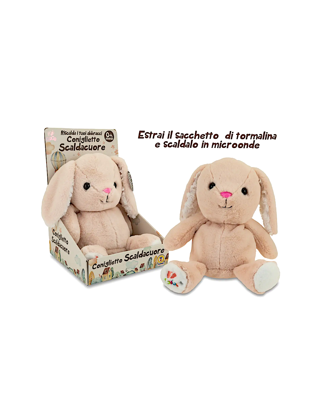 GOGO - CONIGLIETTO SCALDACUORE 24CM, PELUCHE MORBIDO, CUSCINO TERMICO