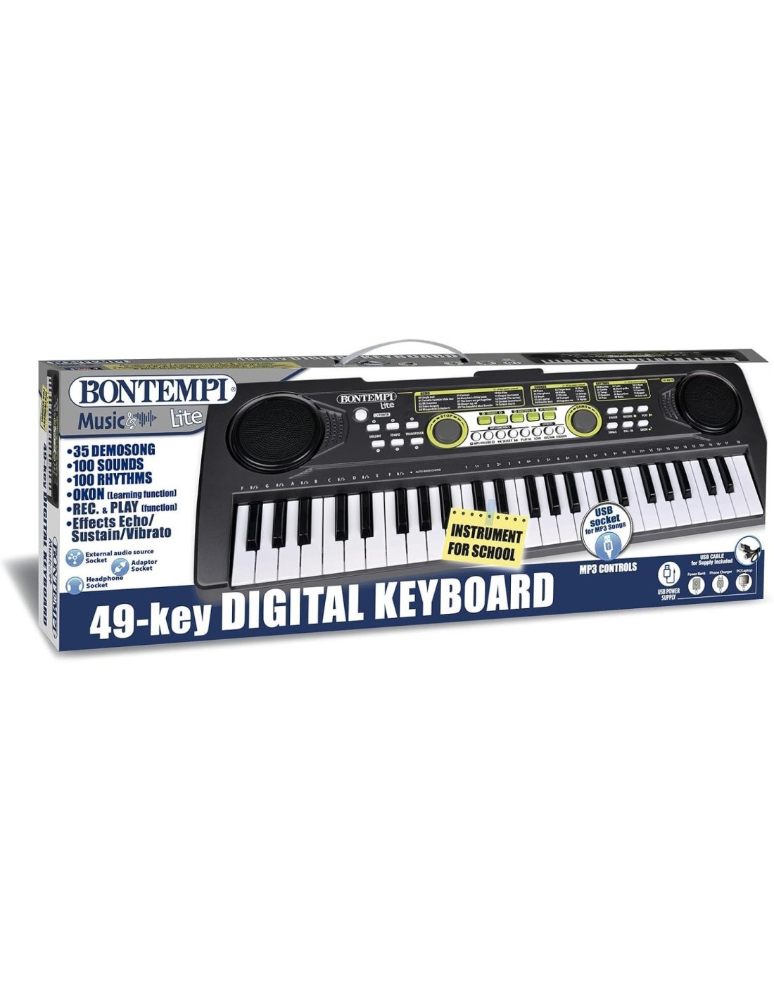 Tastiera Digitale Bontempi 49 Tasti con Funzioni Didattiche, USB e 100 Suoni