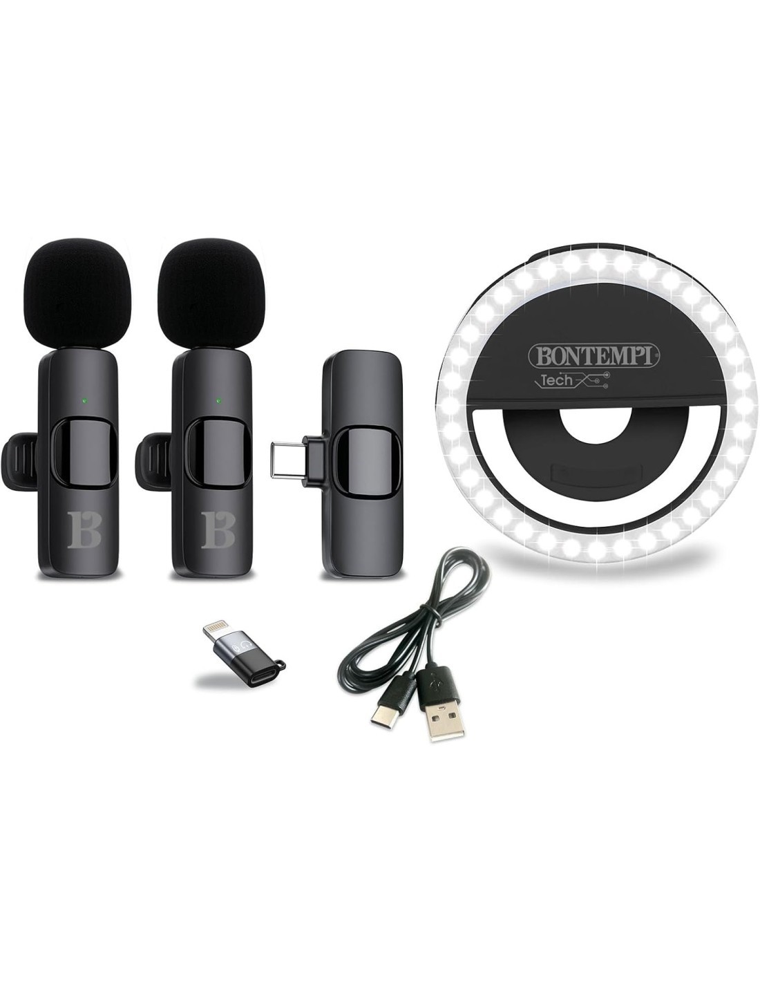 COPPIA MICROFONI WIRELESS CON ANELLO DI LUCE